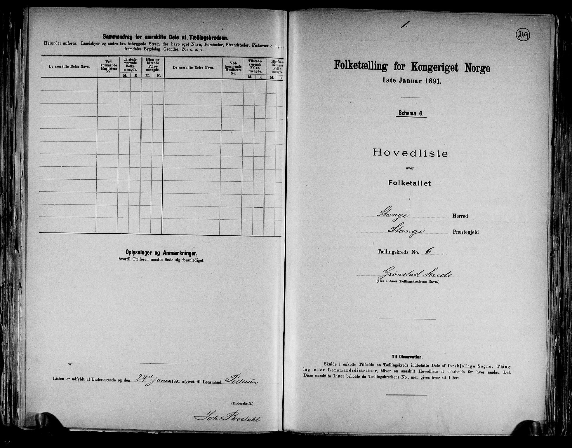 RA, 1891 census for 0417 Stange, 1891, p. 20
