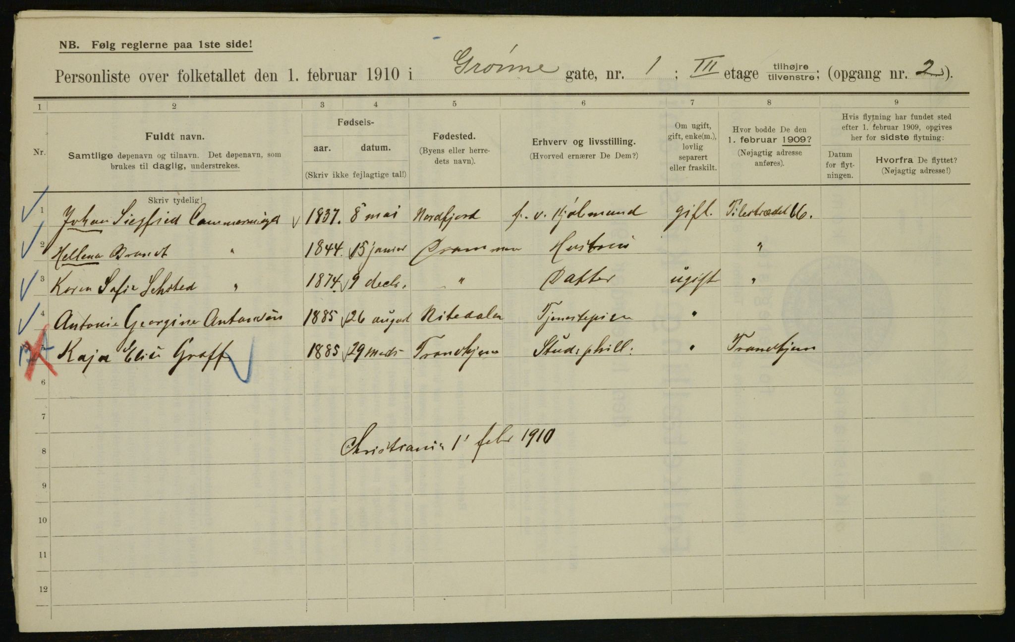 OBA, Municipal Census 1910 for Kristiania, 1910, p. 30977