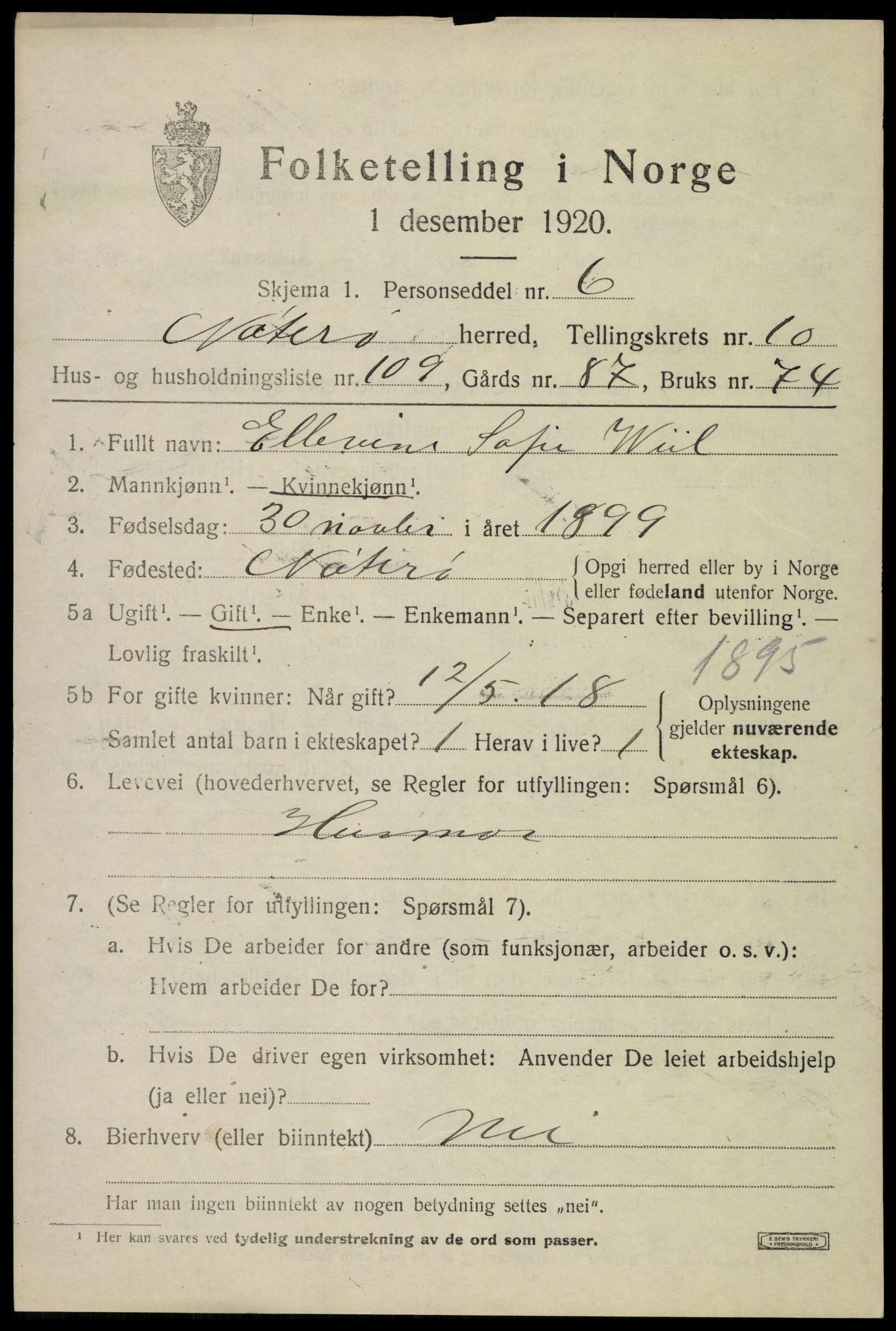 SAKO, 1920 census for Nøtterøy, 1920, p. 13495