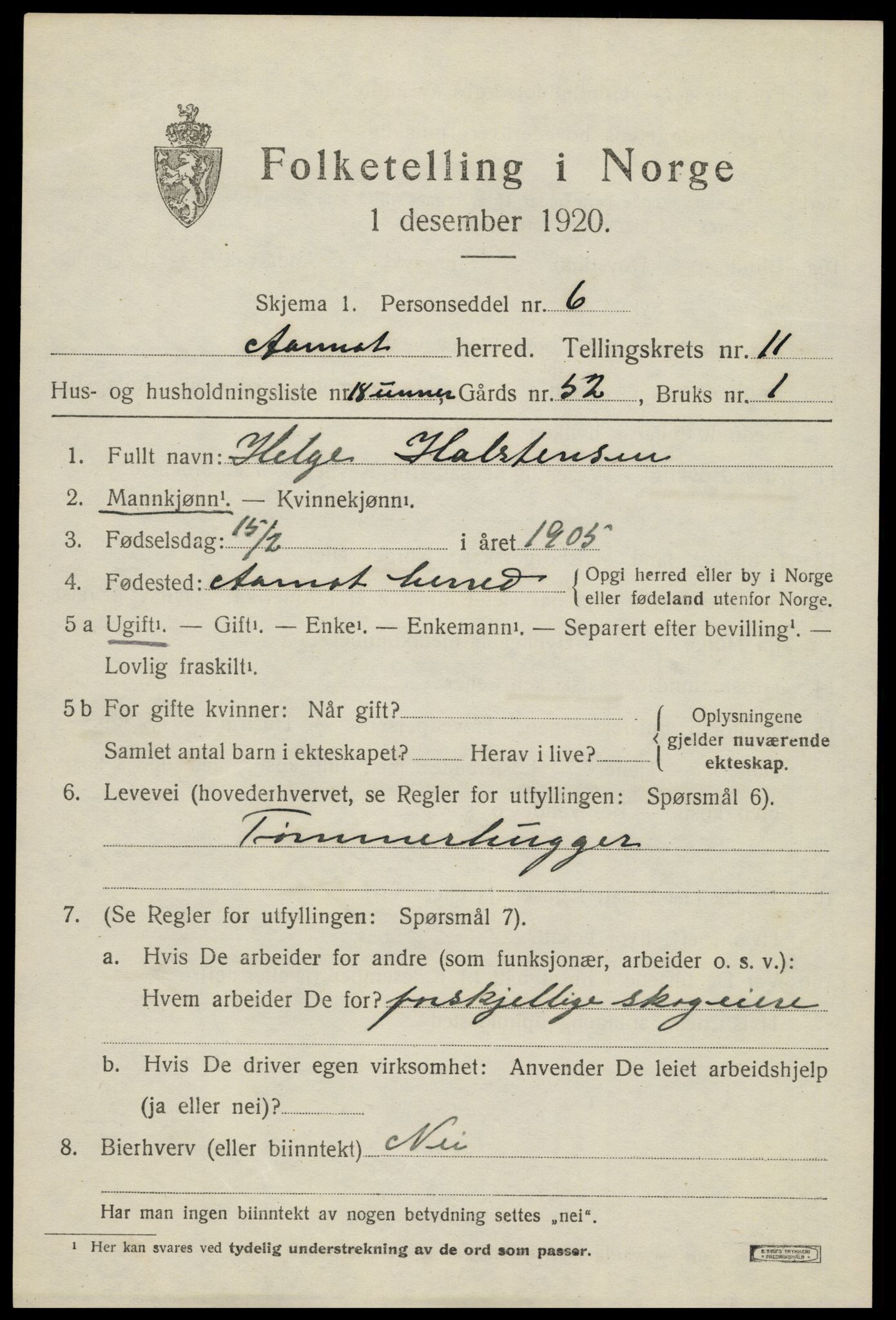 SAH, 1920 census for Åmot, 1920, p. 9599