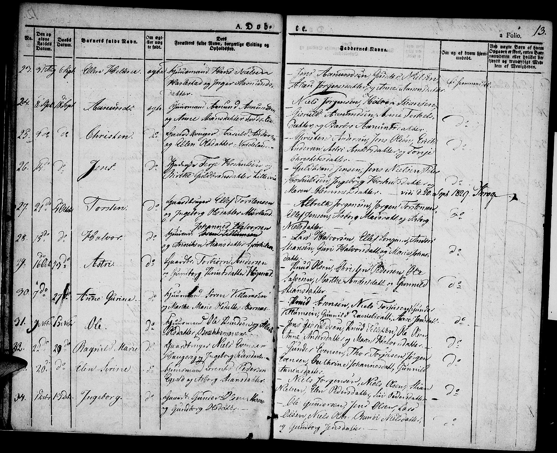 Austre Moland sokneprestkontor, AV/SAK-1111-0001/F/Fa/Faa/L0005: Parish register (official) no. A 5, 1825-1837, p. 13