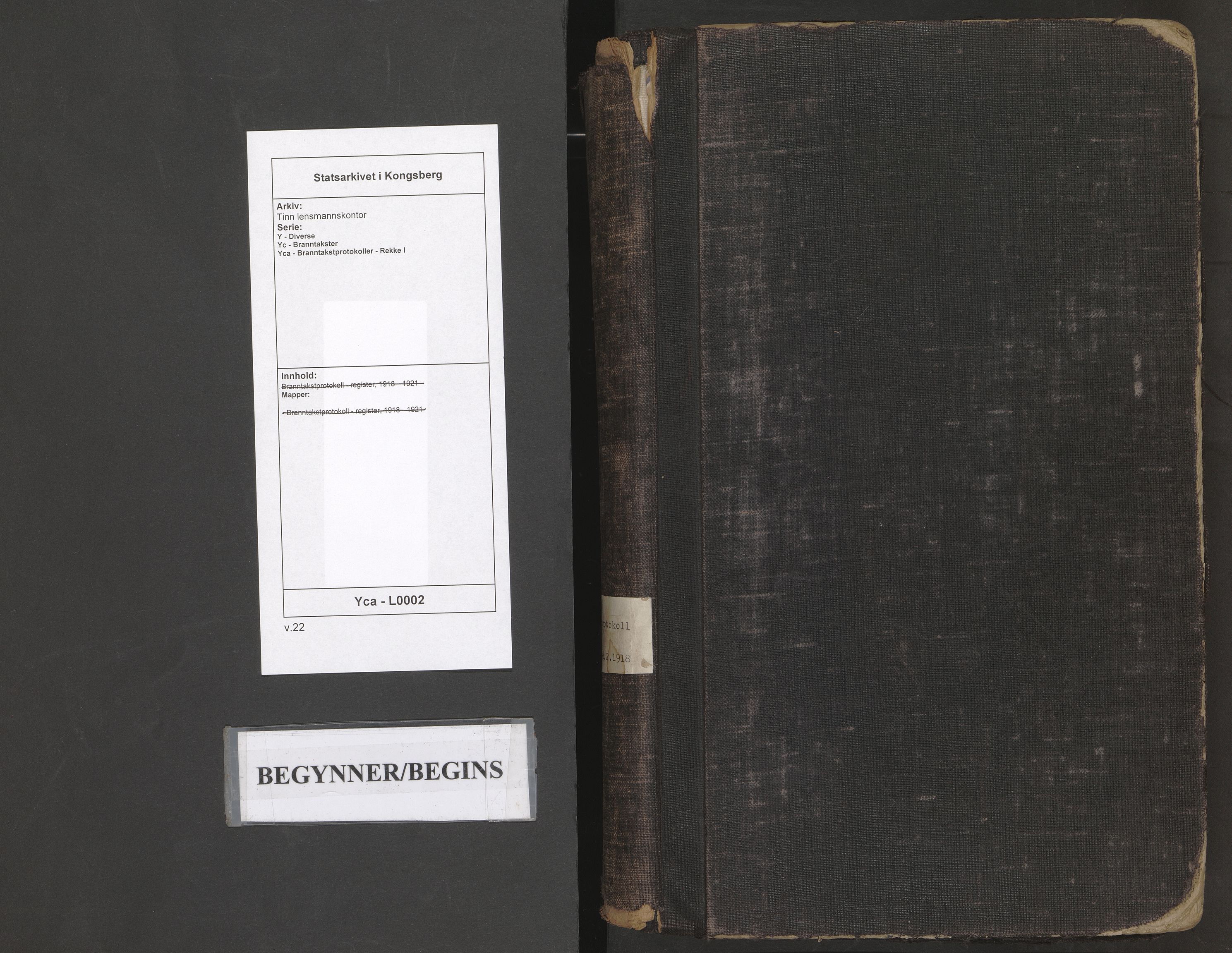 Tinn lensmannskontor, AV/SAKO-A-576/Y/Yc/Yca/L0002: Branntakstprotokoll - register, 1912-1918