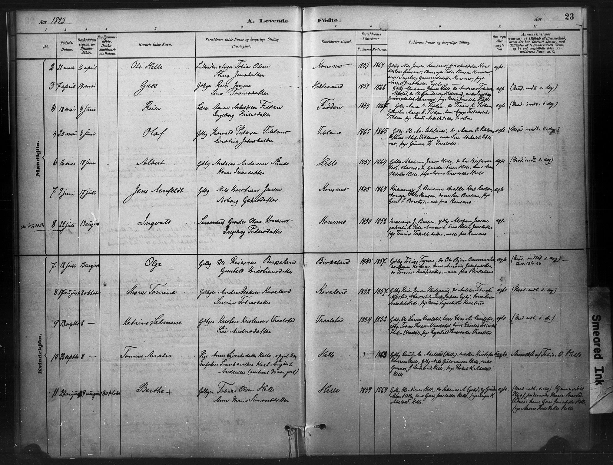 Nord-Audnedal sokneprestkontor, AV/SAK-1111-0032/F/Fa/Faa/L0003: Parish register (official) no. A 3, 1882-1900, p. 23