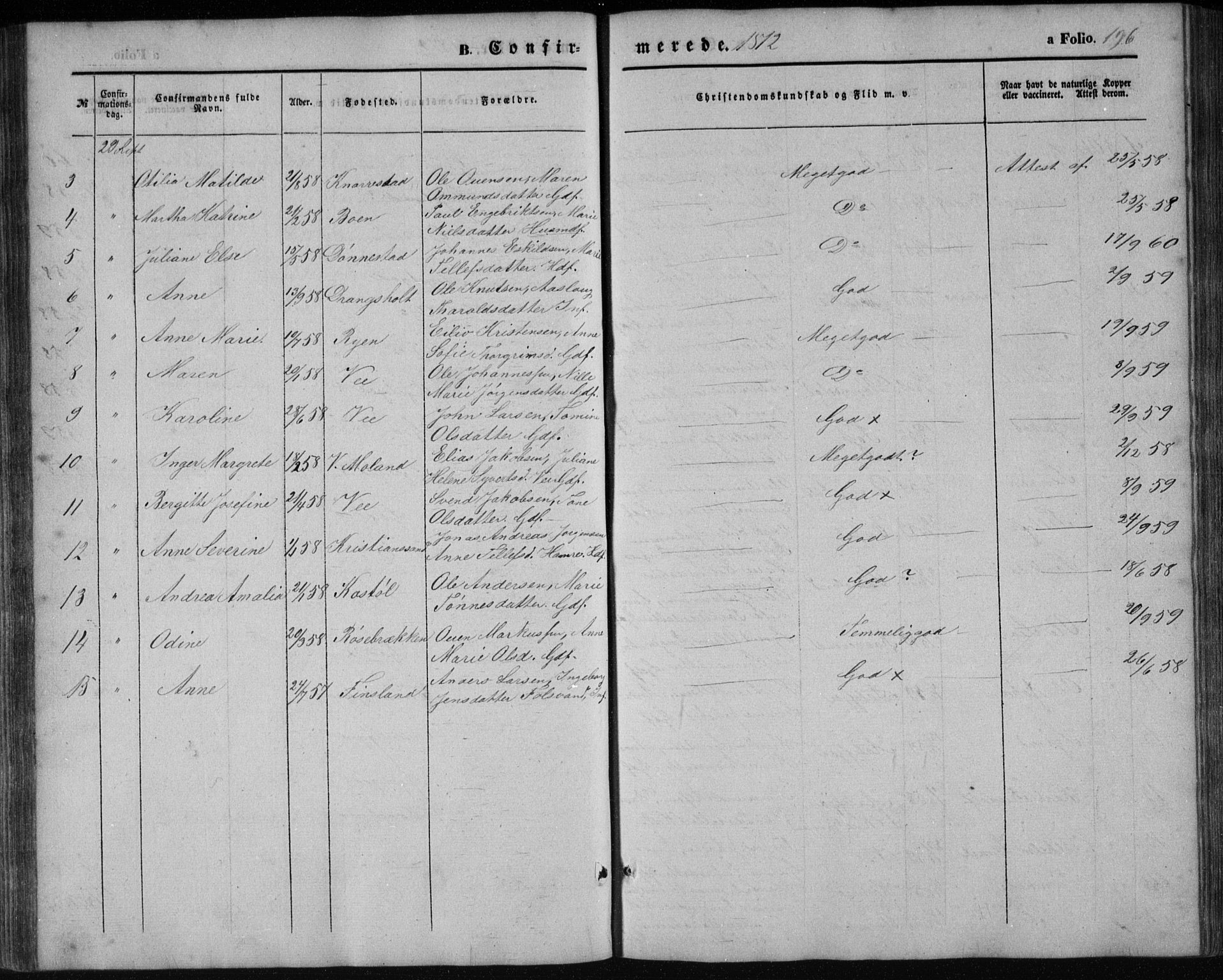 Tveit sokneprestkontor, AV/SAK-1111-0043/F/Fb/L0003: Parish register (copy) no. B 3, 1854-1886, p. 196