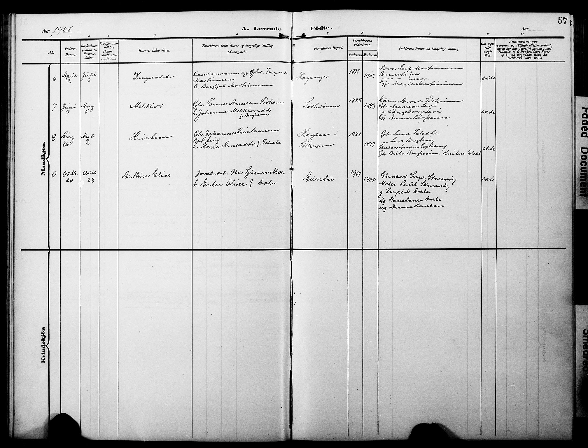 Luster sokneprestembete, SAB/A-81101/H/Hab/Haba/L0001: Parish register (copy) no. A 1, 1903-1930, p. 57