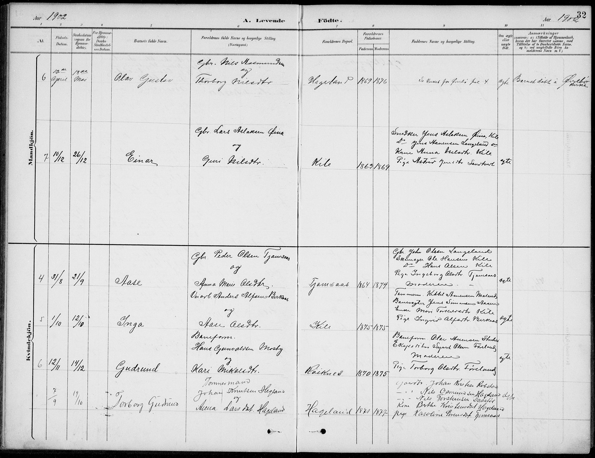 Vennesla sokneprestkontor, AV/SAK-1111-0045/Fb/Fba/L0003: Parish register (copy) no. B 3, 1890-1919, p. 32