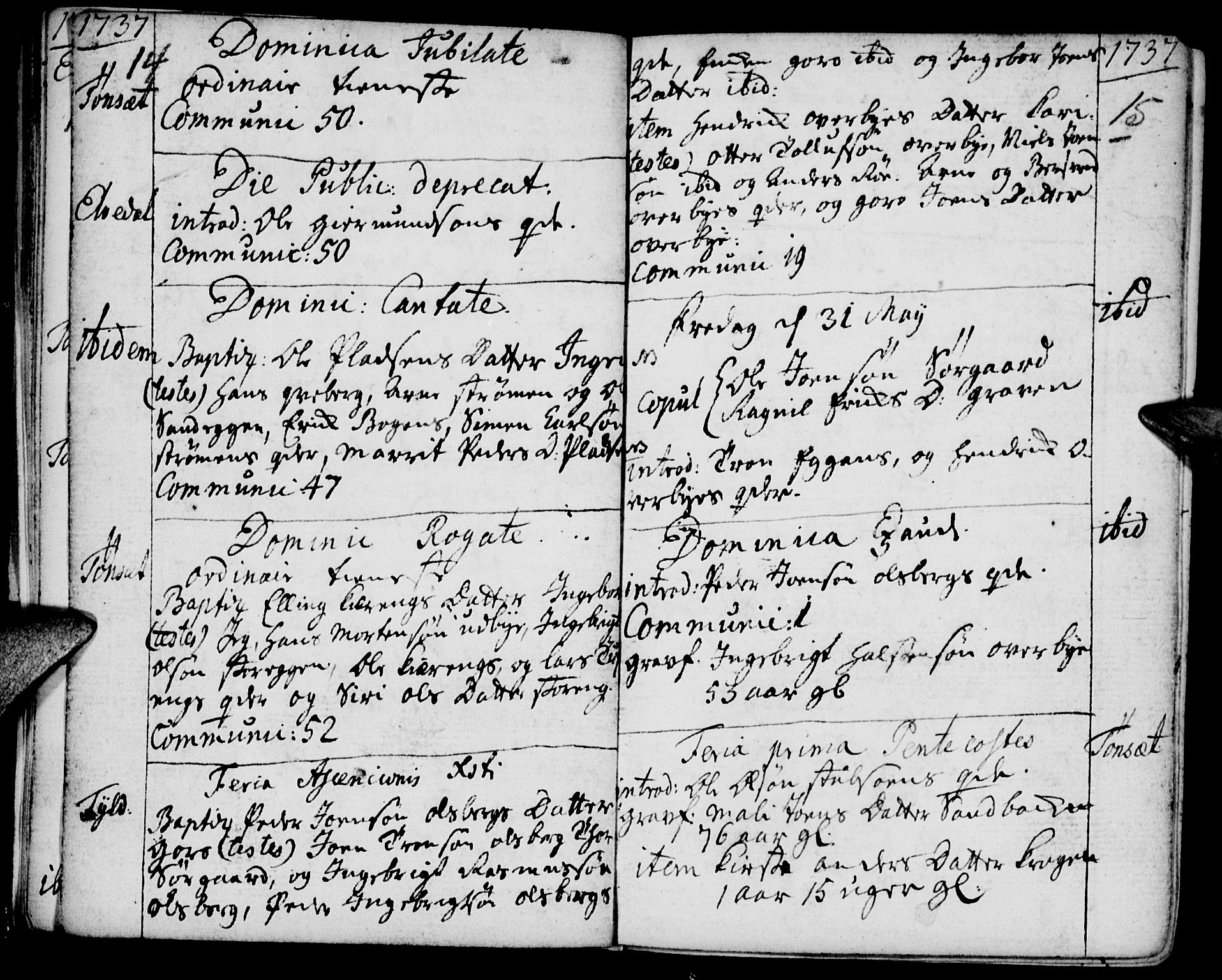Tynset prestekontor, SAH/PREST-058/H/Ha/Haa/L0002: Parish register (official) no. 2, 1737-1767, p. 14-15