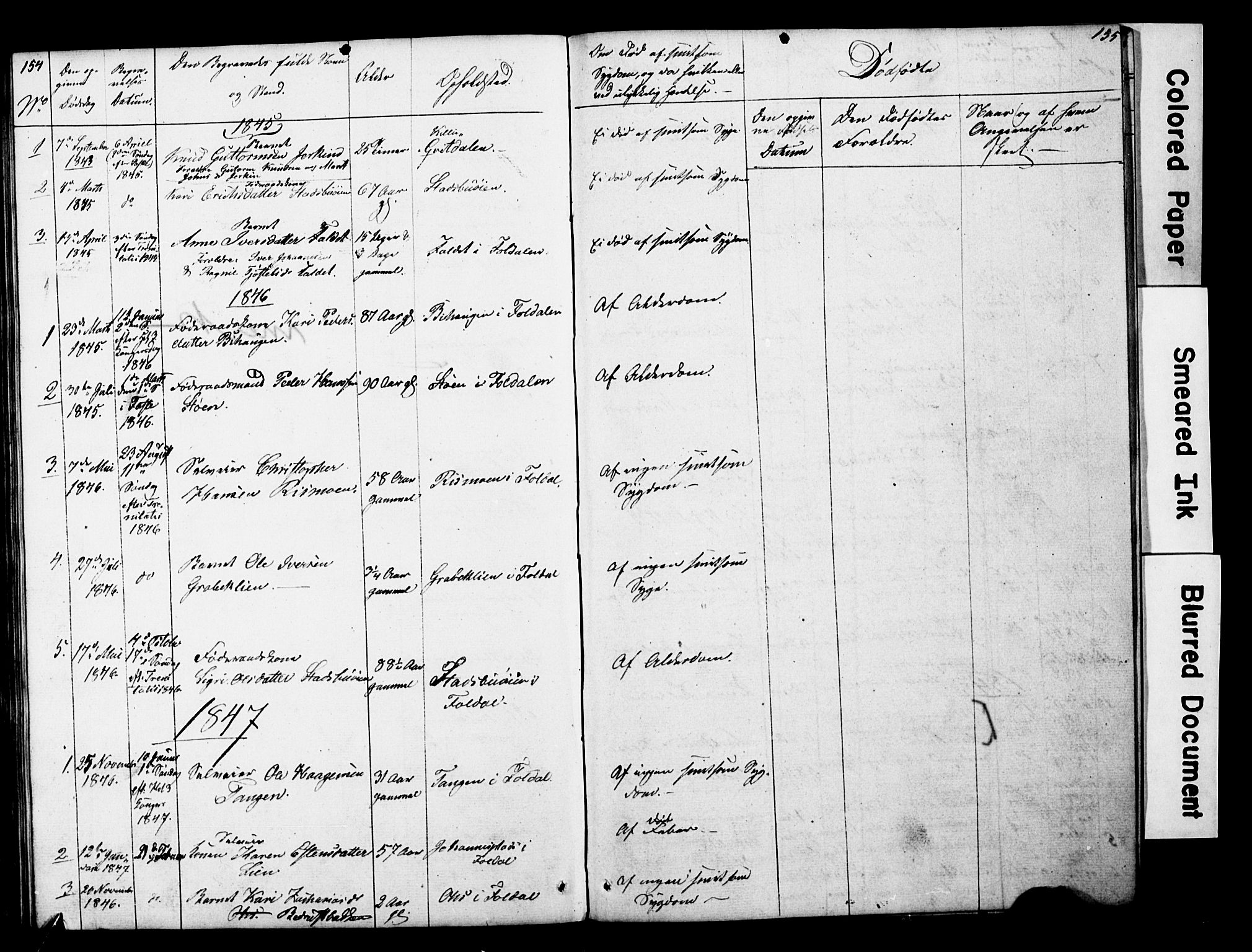 Lesja prestekontor, SAH/PREST-068/H/Ha/Hab/L0014: Parish register (copy) no. 14, 1842-1856, p. 154-155