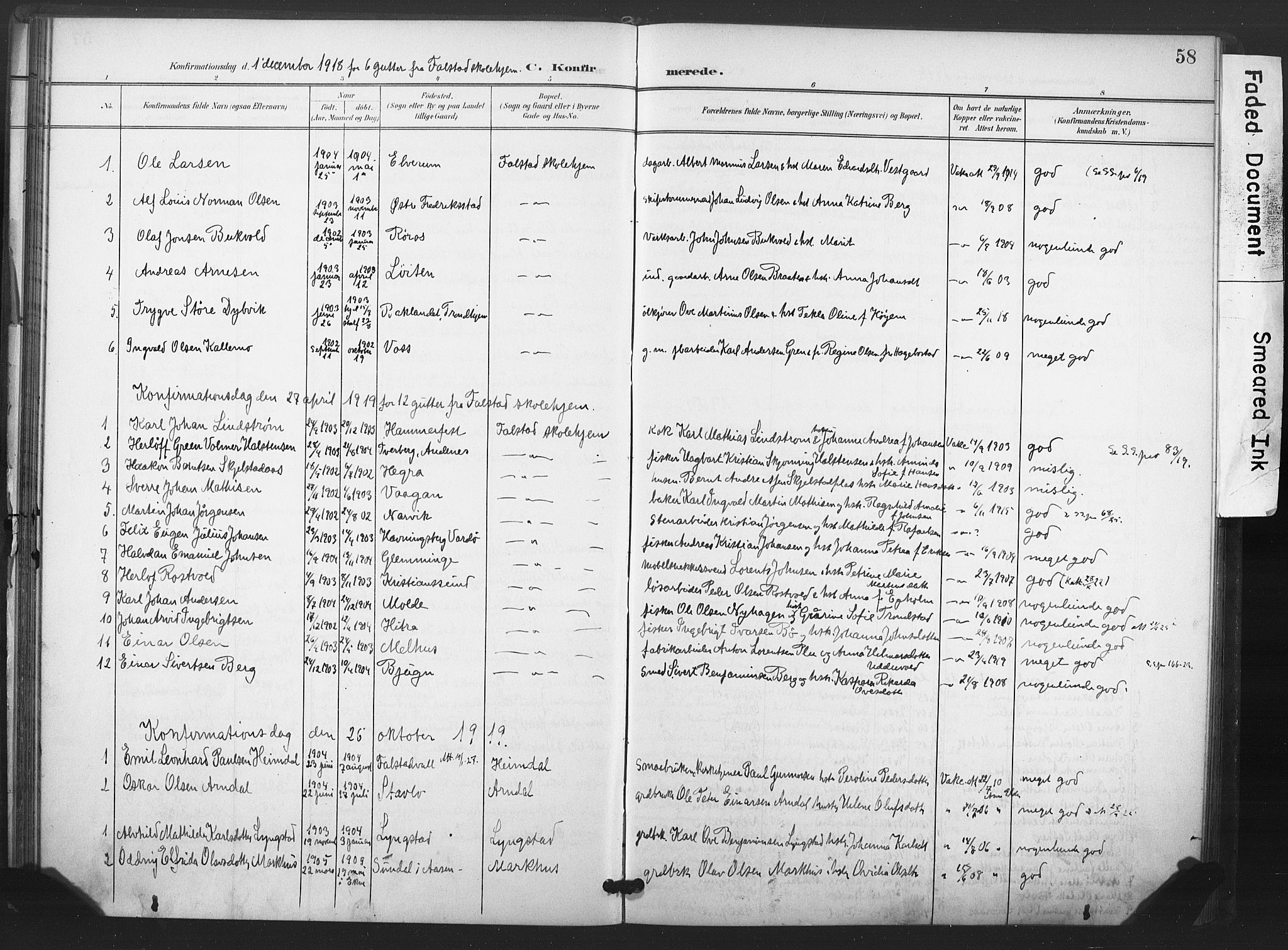 Ministerialprotokoller, klokkerbøker og fødselsregistre - Nord-Trøndelag, AV/SAT-A-1458/719/L0179: Parish register (official) no. 719A02, 1901-1923, p. 58