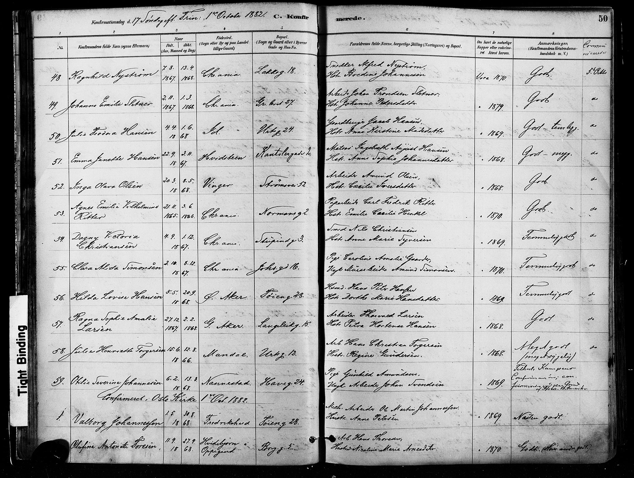 Grønland prestekontor Kirkebøker, SAO/A-10848/F/Fa/L0008: Parish register (official) no. 8, 1881-1893, p. 50