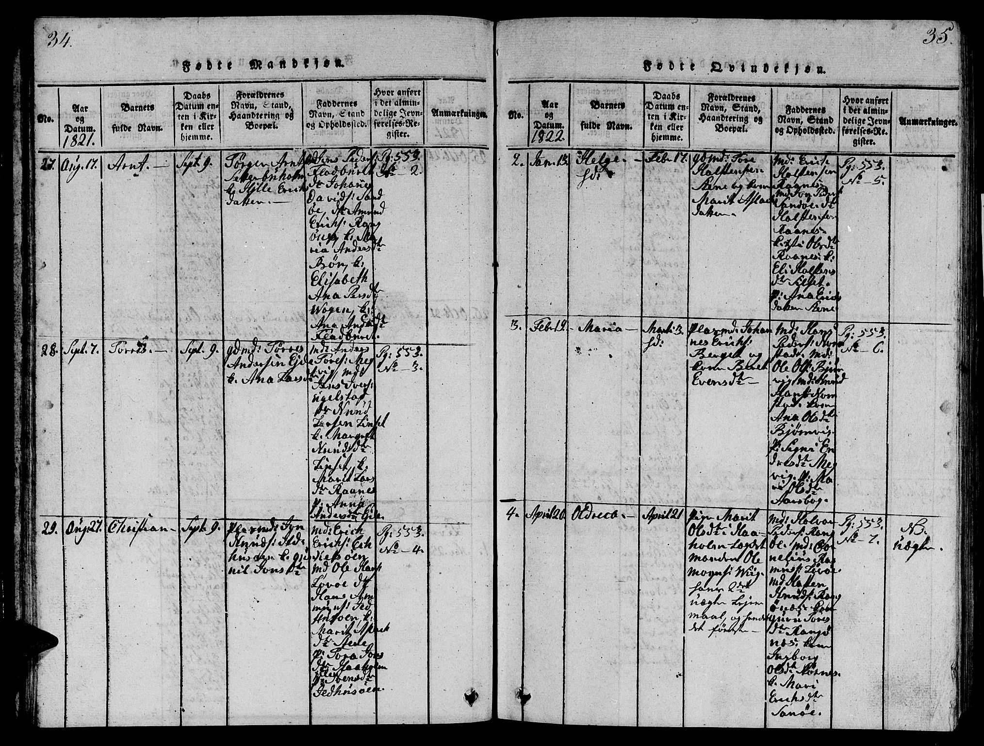 Ministerialprotokoller, klokkerbøker og fødselsregistre - Møre og Romsdal, AV/SAT-A-1454/570/L0831: Parish register (official) no. 570A05, 1819-1829, p. 34-35