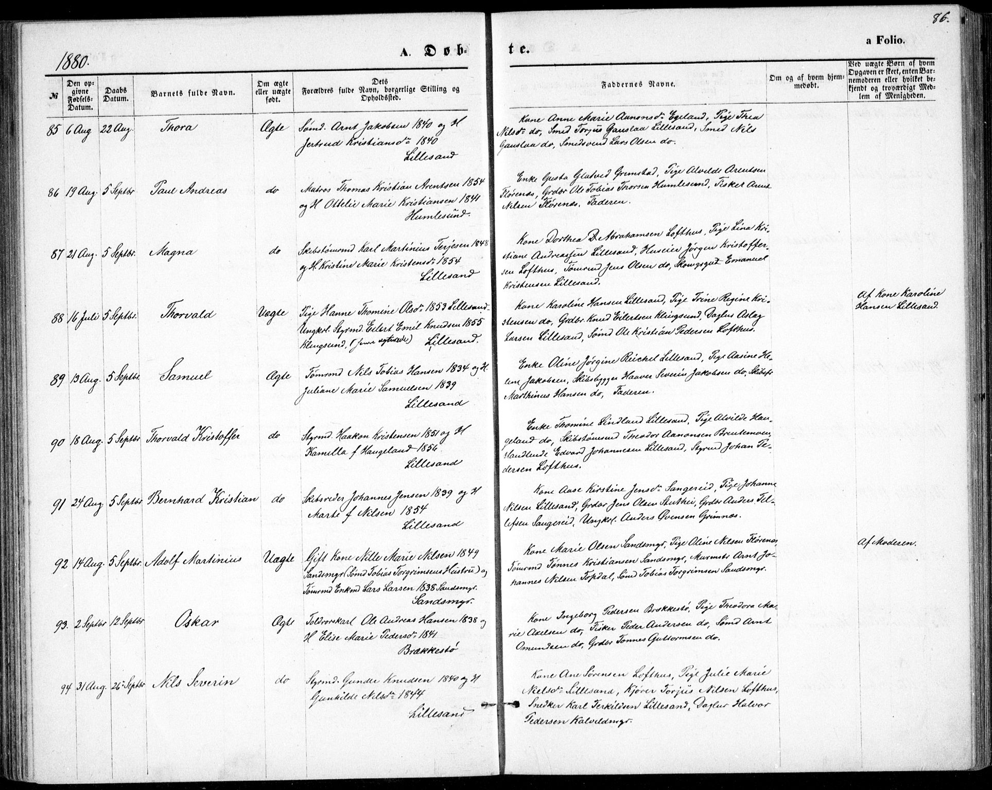 Vestre Moland sokneprestkontor, SAK/1111-0046/F/Fb/Fbb/L0005: Parish register (copy) no. B 5, 1872-1883, p. 86