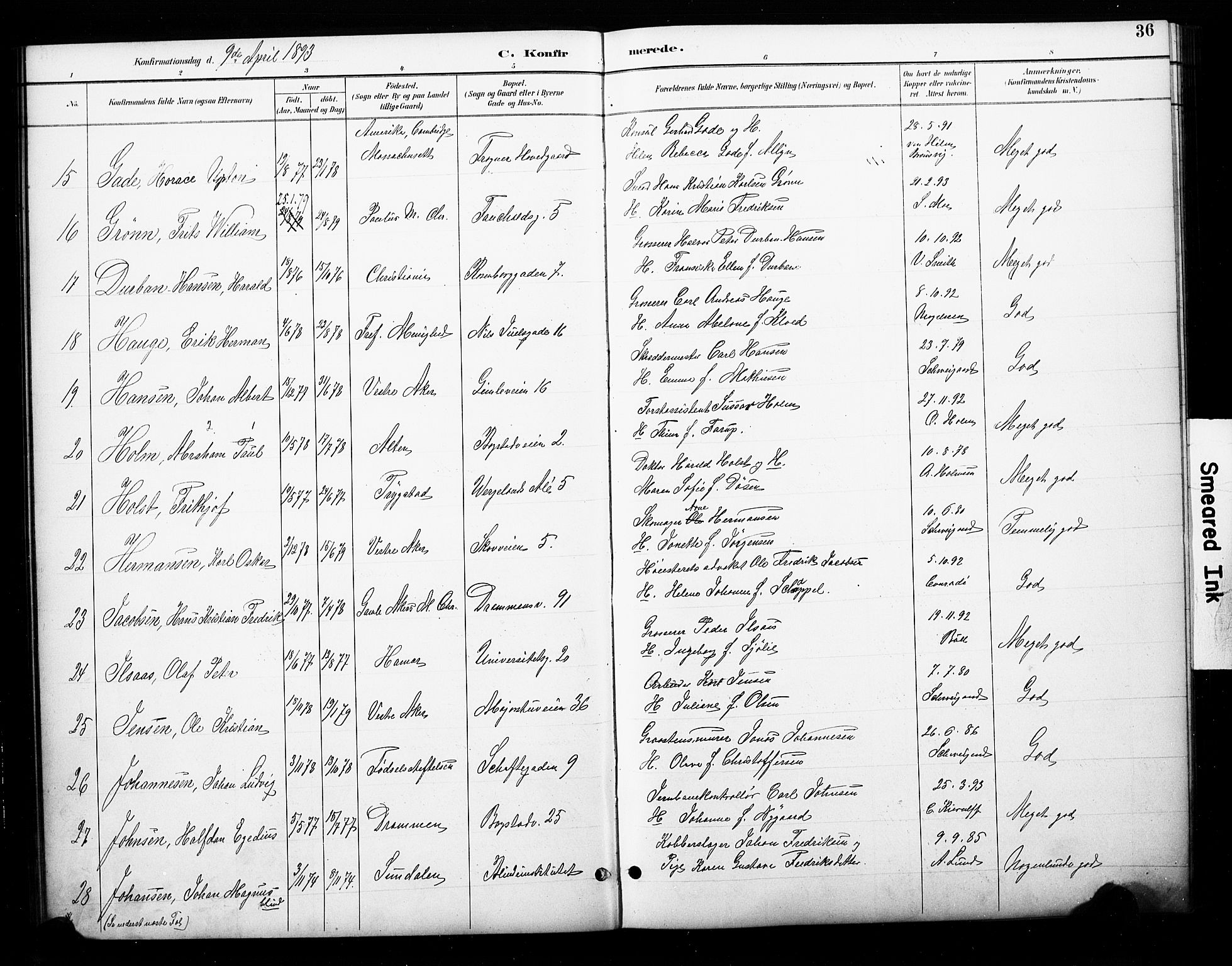 Uranienborg prestekontor Kirkebøker, SAO/A-10877/F/Fa/L0003: Parish register (official) no. 3, 1890-1904, p. 36