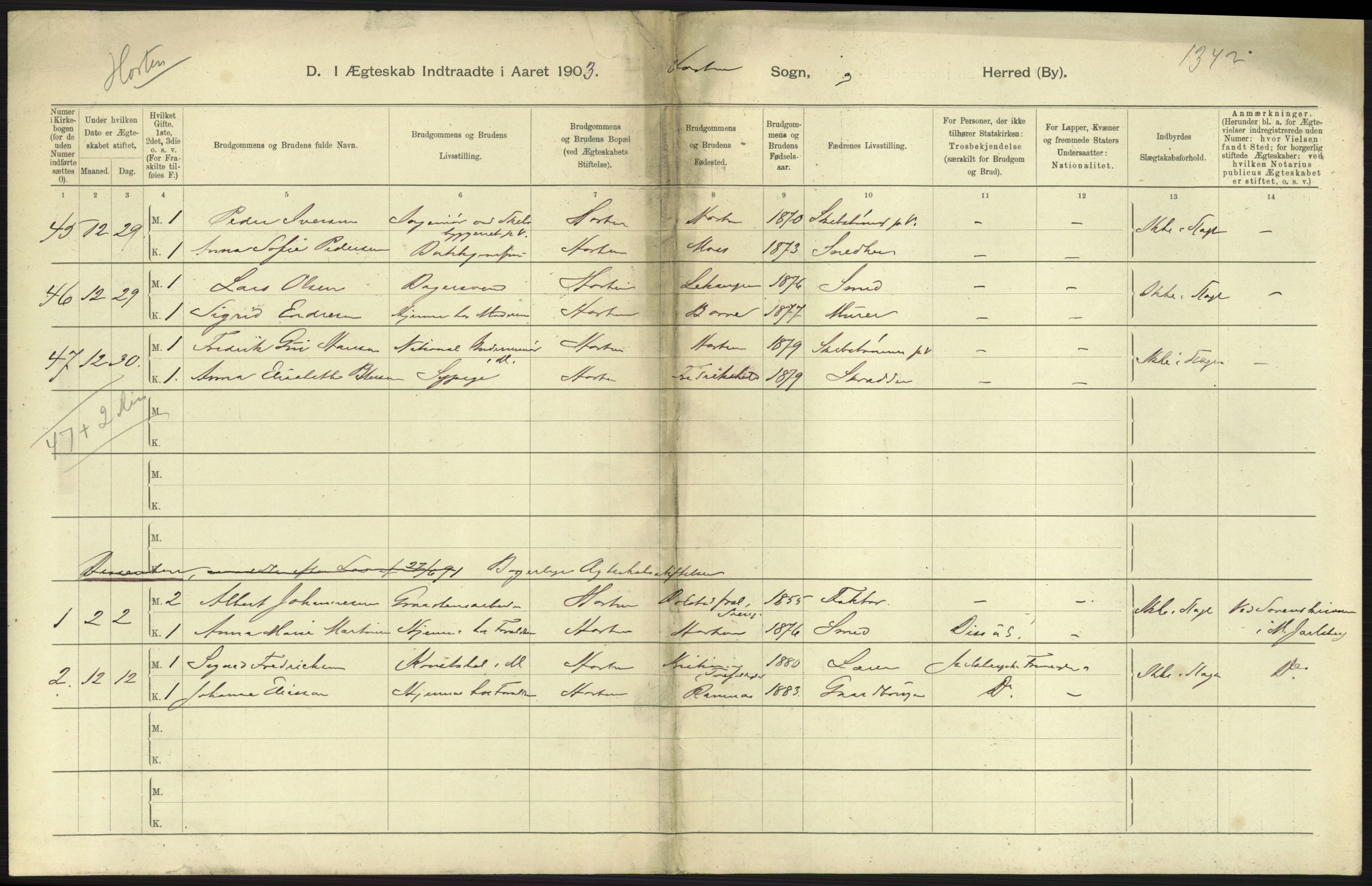 Statistisk sentralbyrå, Sosiodemografiske emner, Befolkning, RA/S-2228/D/Df/Dfa/Dfaa/L0008: Jarlsberg og Larvik amt: Fødte, gifte, døde, 1903, p. 461