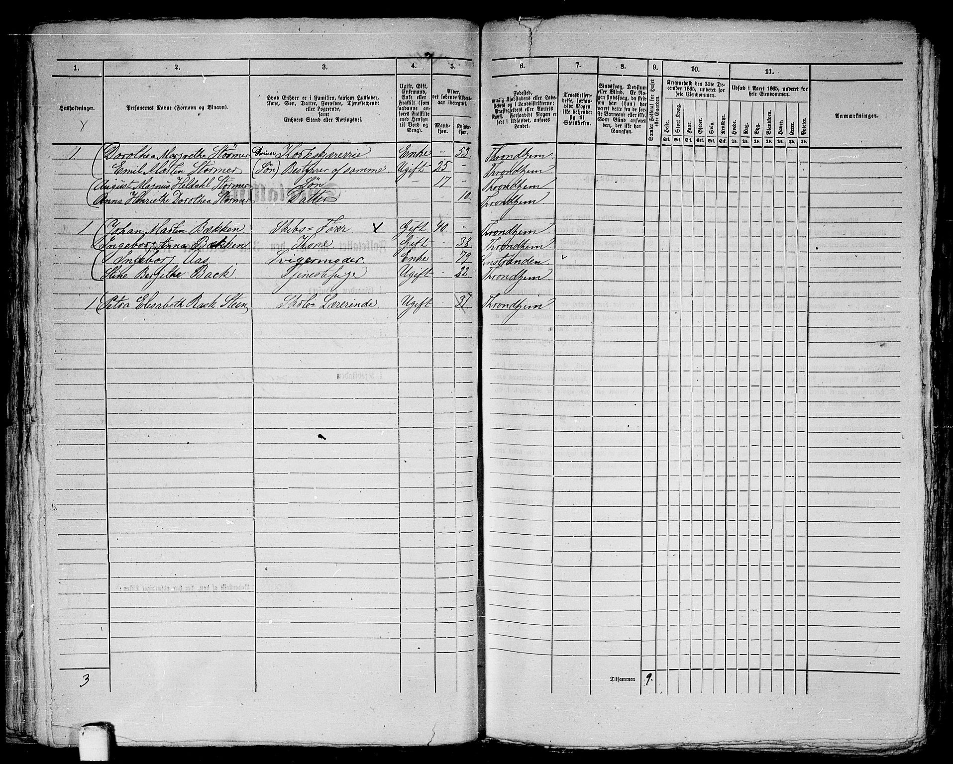 RA, 1865 census for Trondheim, 1865, p. 121