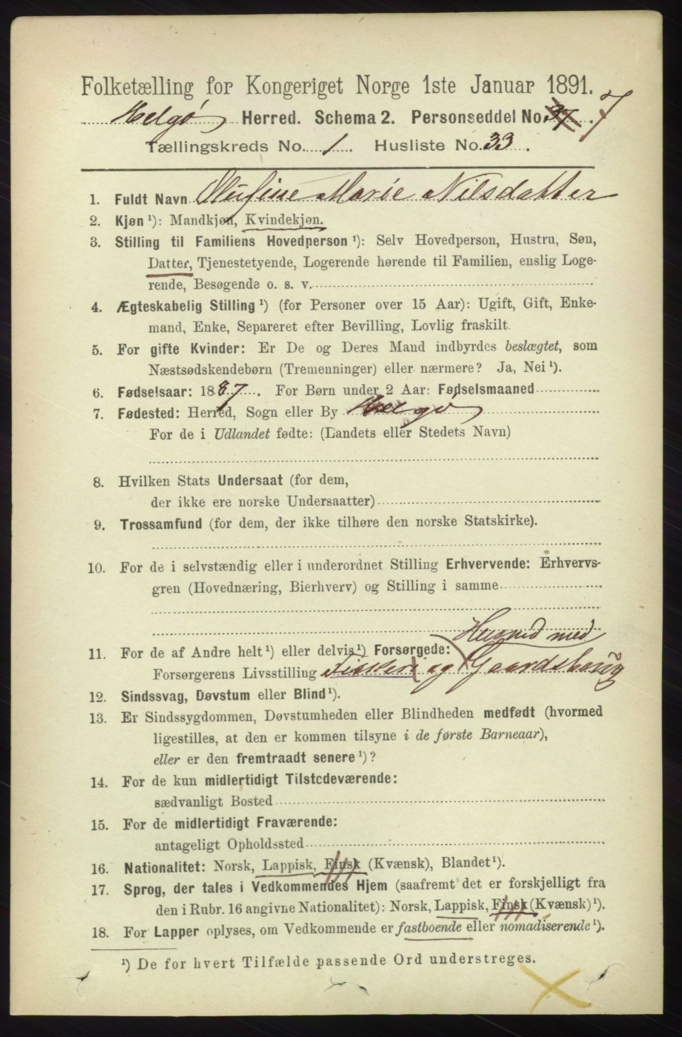 RA, 1891 census for 1935 Helgøy, 1891, p. 278