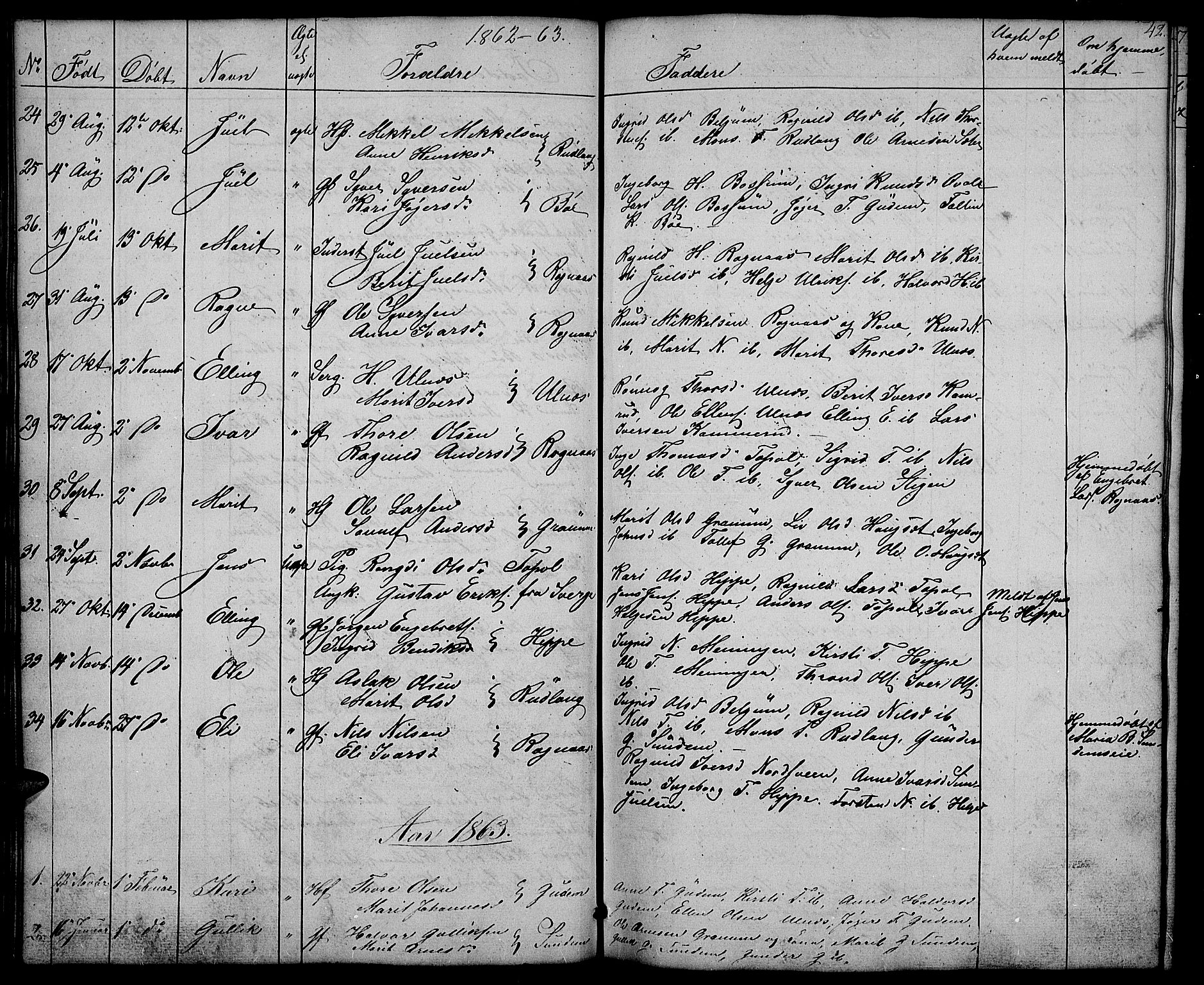Nord-Aurdal prestekontor, SAH/PREST-132/H/Ha/Hab/L0004: Parish register (copy) no. 4, 1842-1882, p. 42