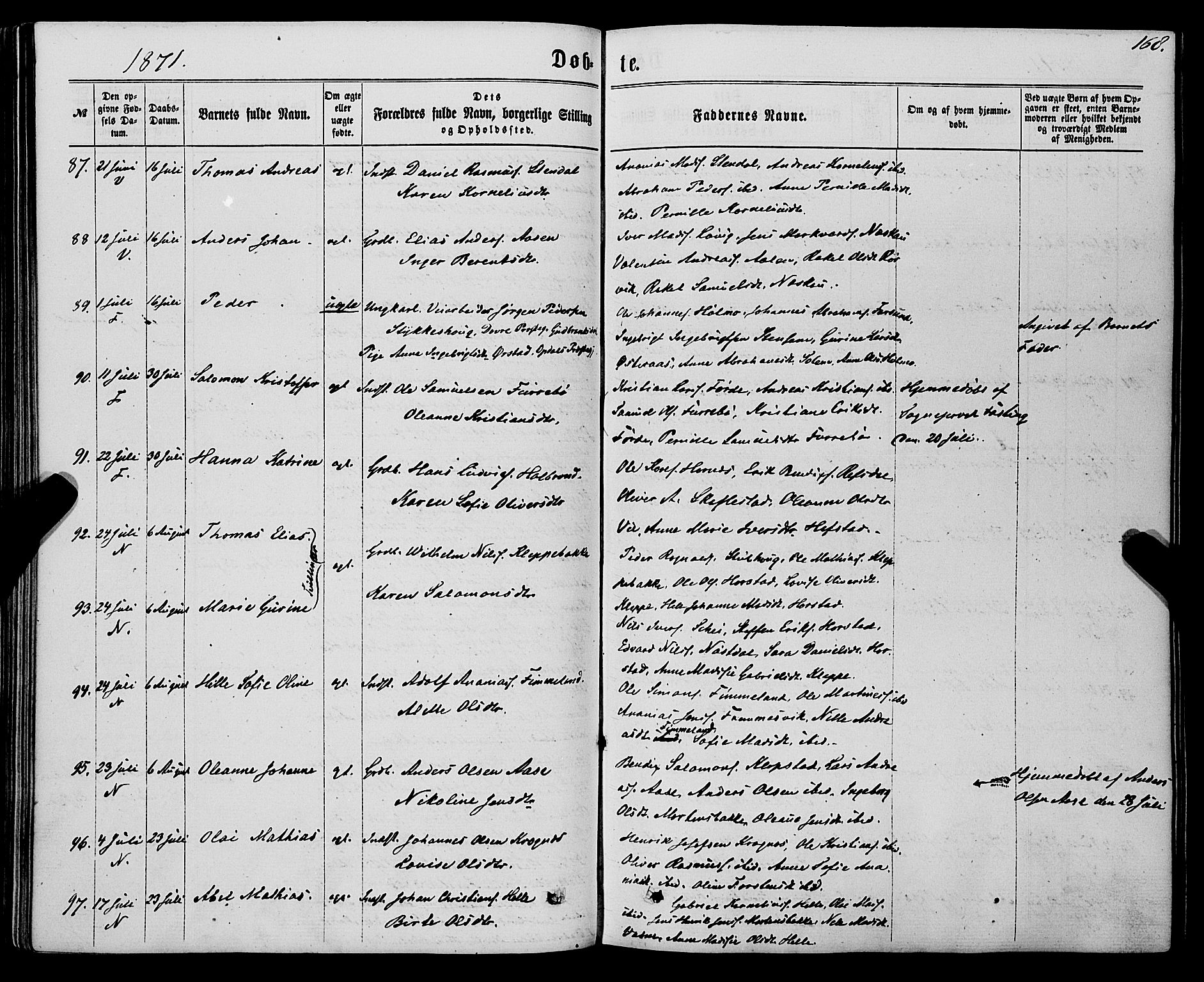 Førde sokneprestembete, SAB/A-79901/H/Haa/Haaa/L0009: Parish register (official) no. A 9, 1861-1877, p. 168