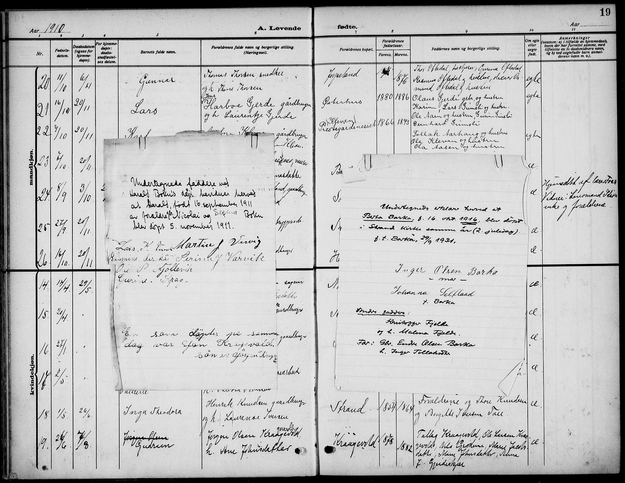 Strand sokneprestkontor, AV/SAST-A-101828/H/Ha/Haa/L0011: Parish register (official) no. A 11, 1908-1930, p. 19