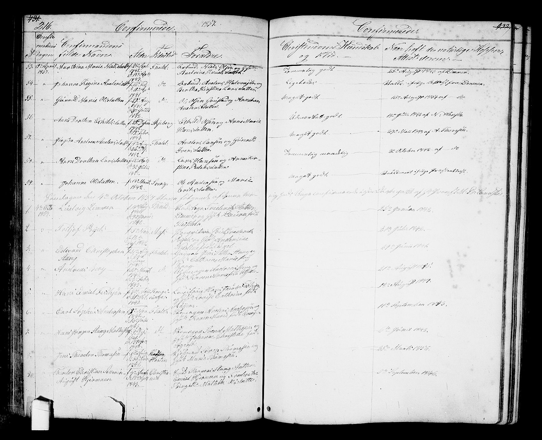 Halden prestekontor Kirkebøker, AV/SAO-A-10909/G/Ga/L0005a: Parish register (copy) no. 5A, 1855-1864, p. 216