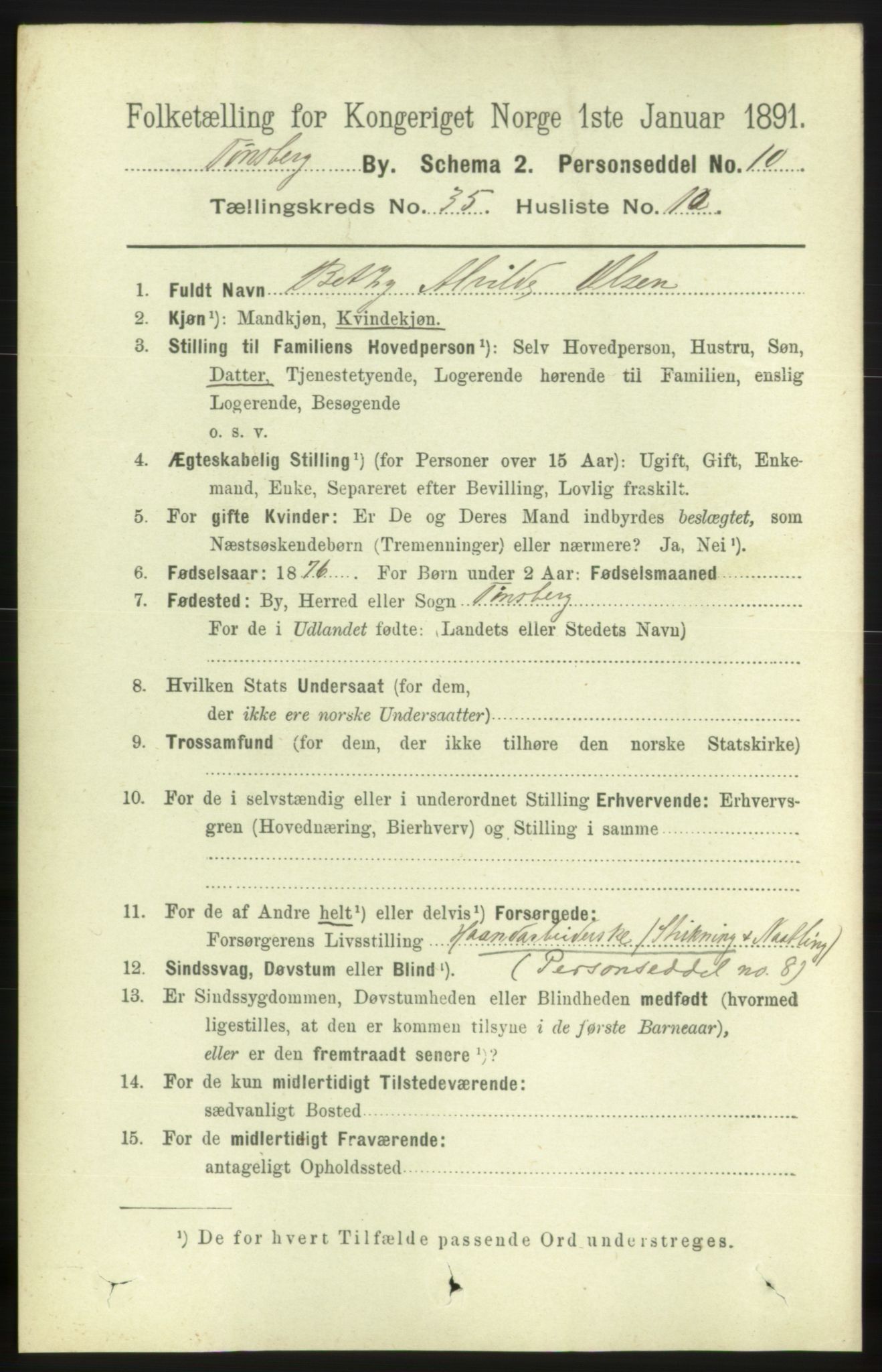 RA, 1891 census for 0705 Tønsberg, 1891, p. 7867