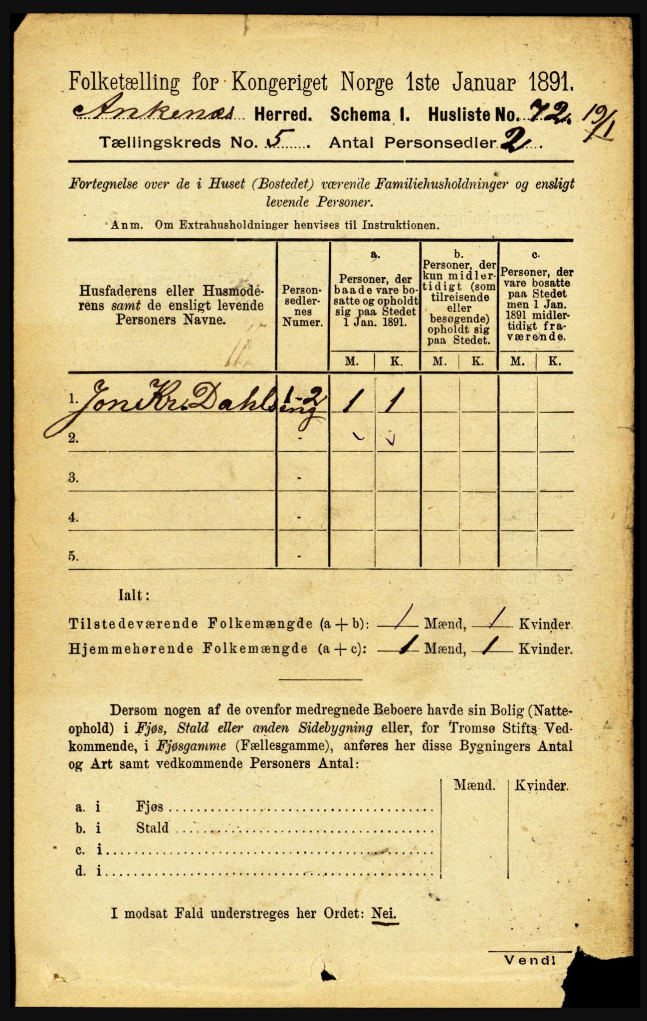 RA, 1891 census for 1855 Ankenes, 1891, p. 2741