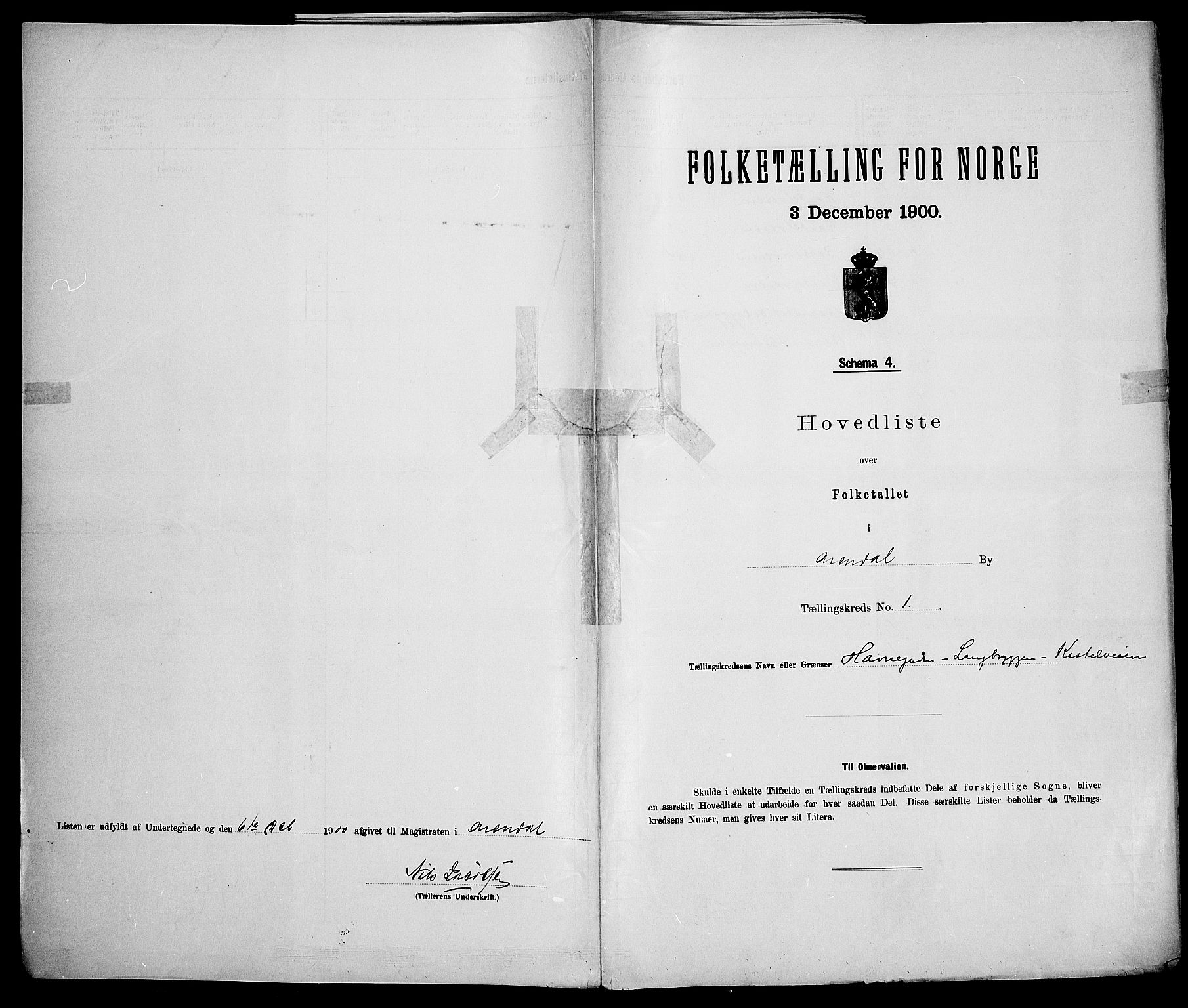 SAK, 1900 census for Arendal, 1900, p. 27