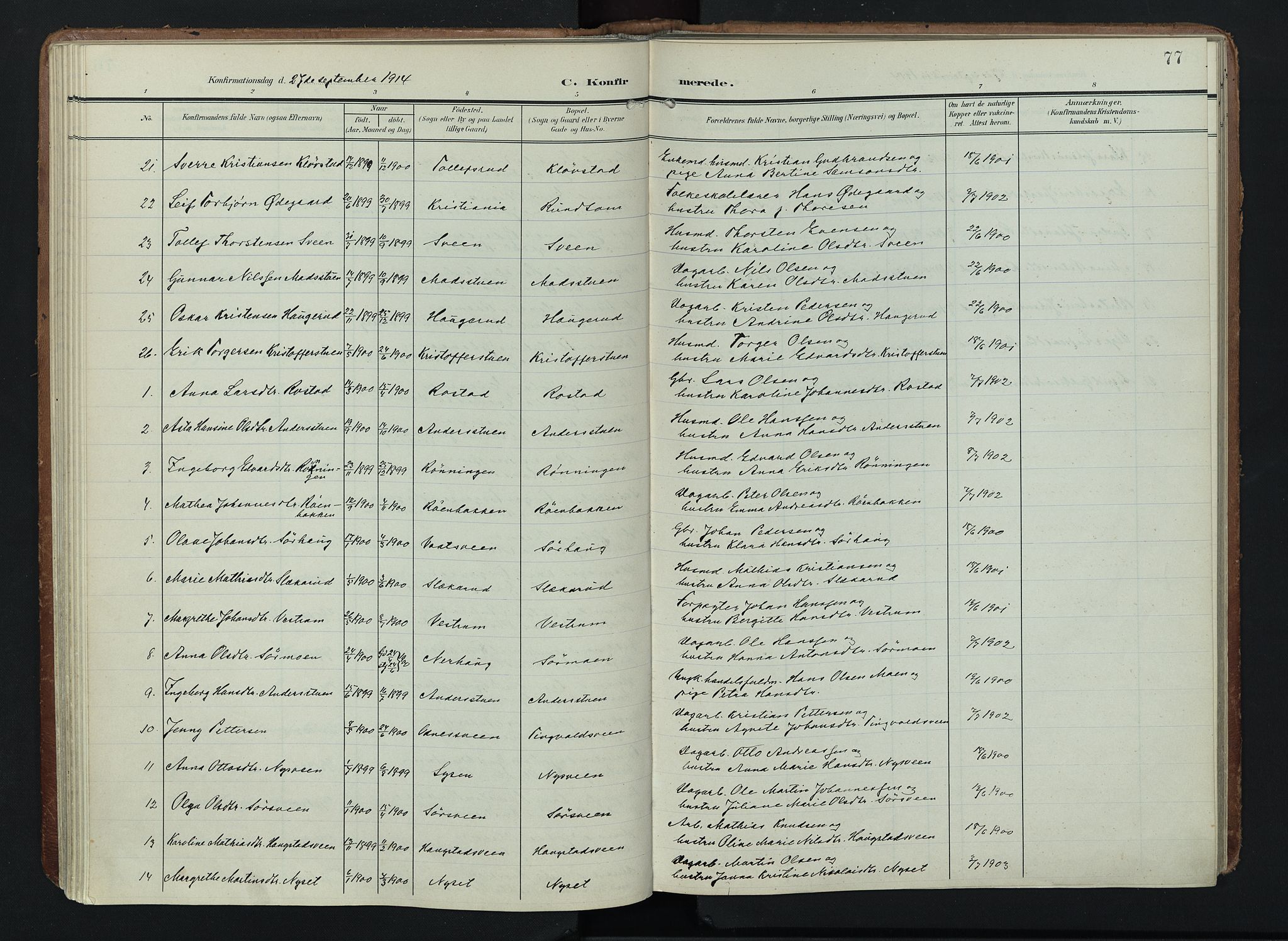 Søndre Land prestekontor, SAH/PREST-122/K/L0005: Parish register (official) no. 5, 1905-1914, p. 77