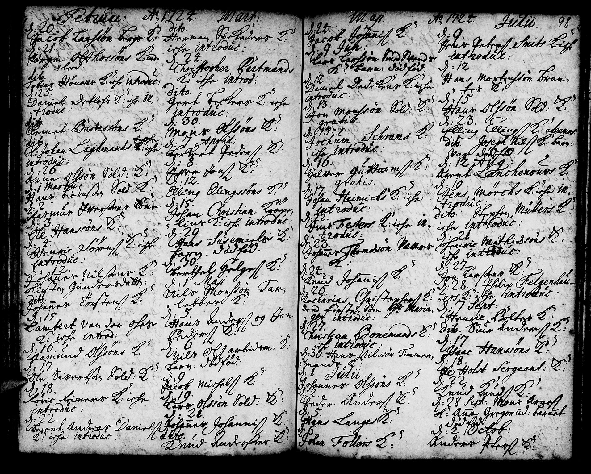 Korskirken sokneprestembete, AV/SAB-A-76101/H/Haa/L0008: Parish register (official) no. A 8, 1698-1747, p. 98