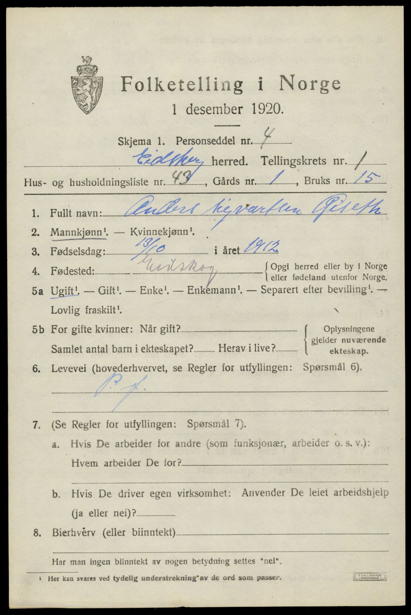 SAH, 1920 census for Eidskog, 1920, p. 2921