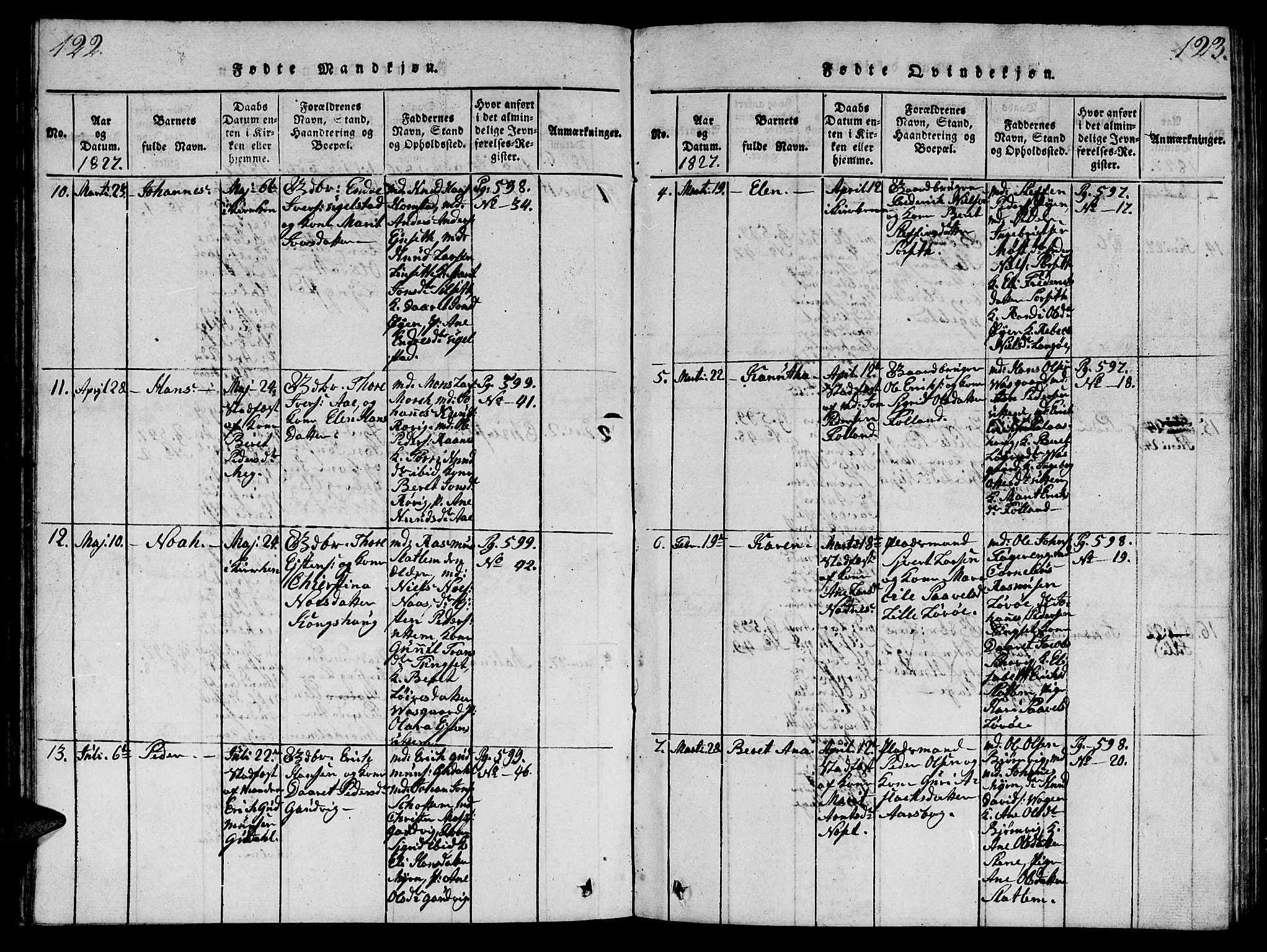 Ministerialprotokoller, klokkerbøker og fødselsregistre - Møre og Romsdal, AV/SAT-A-1454/570/L0831: Parish register (official) no. 570A05, 1819-1829, p. 122-123