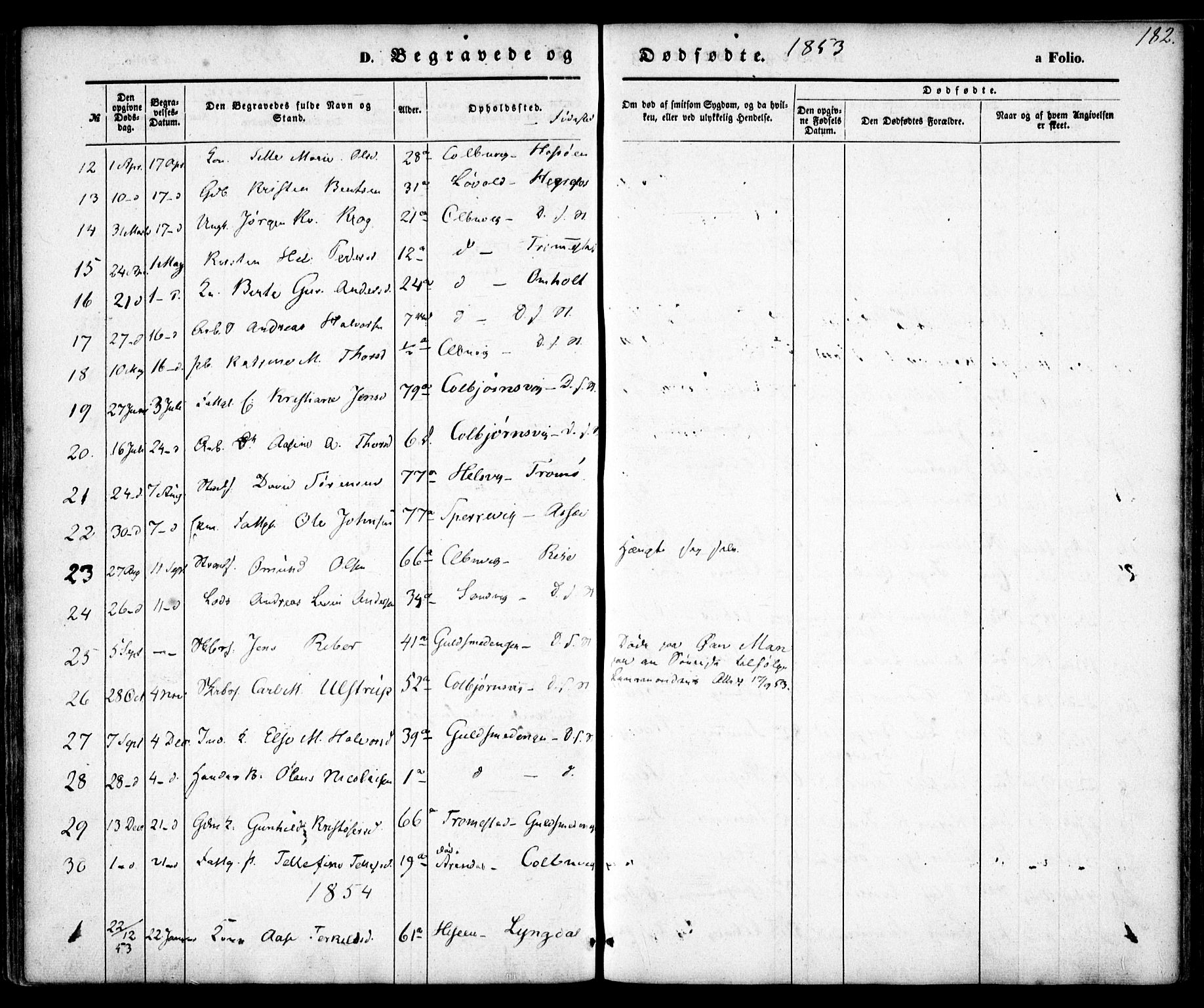 Hisøy sokneprestkontor, AV/SAK-1111-0020/F/Fa/L0001: Parish register (official) no. A 1, 1849-1871, p. 182