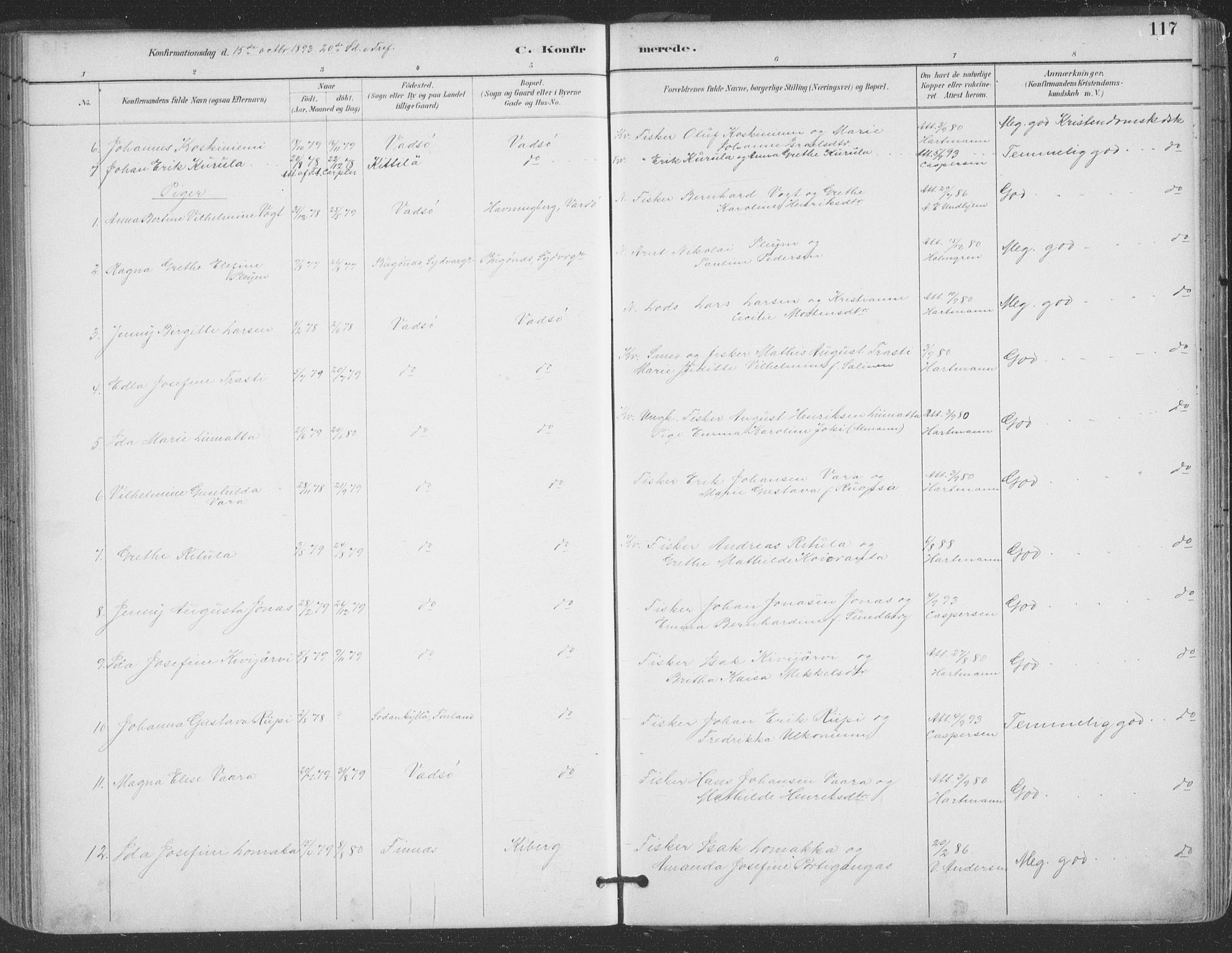 Vadsø sokneprestkontor, SATØ/S-1325/H/Ha/L0006kirke: Parish register (official) no. 6, 1885-1895, p. 117