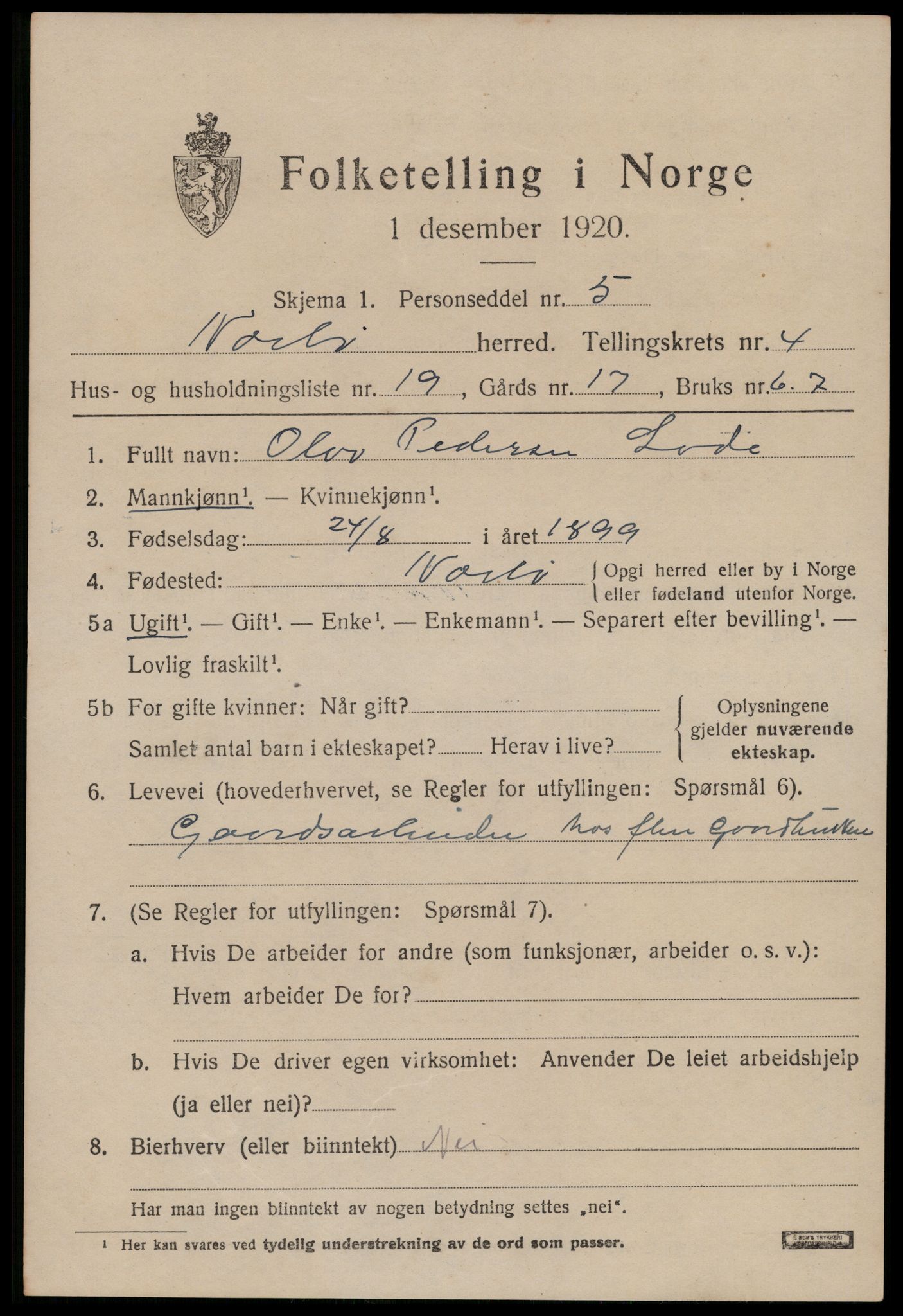 SAST, 1920 census for Nærbø, 1920, p. 2885