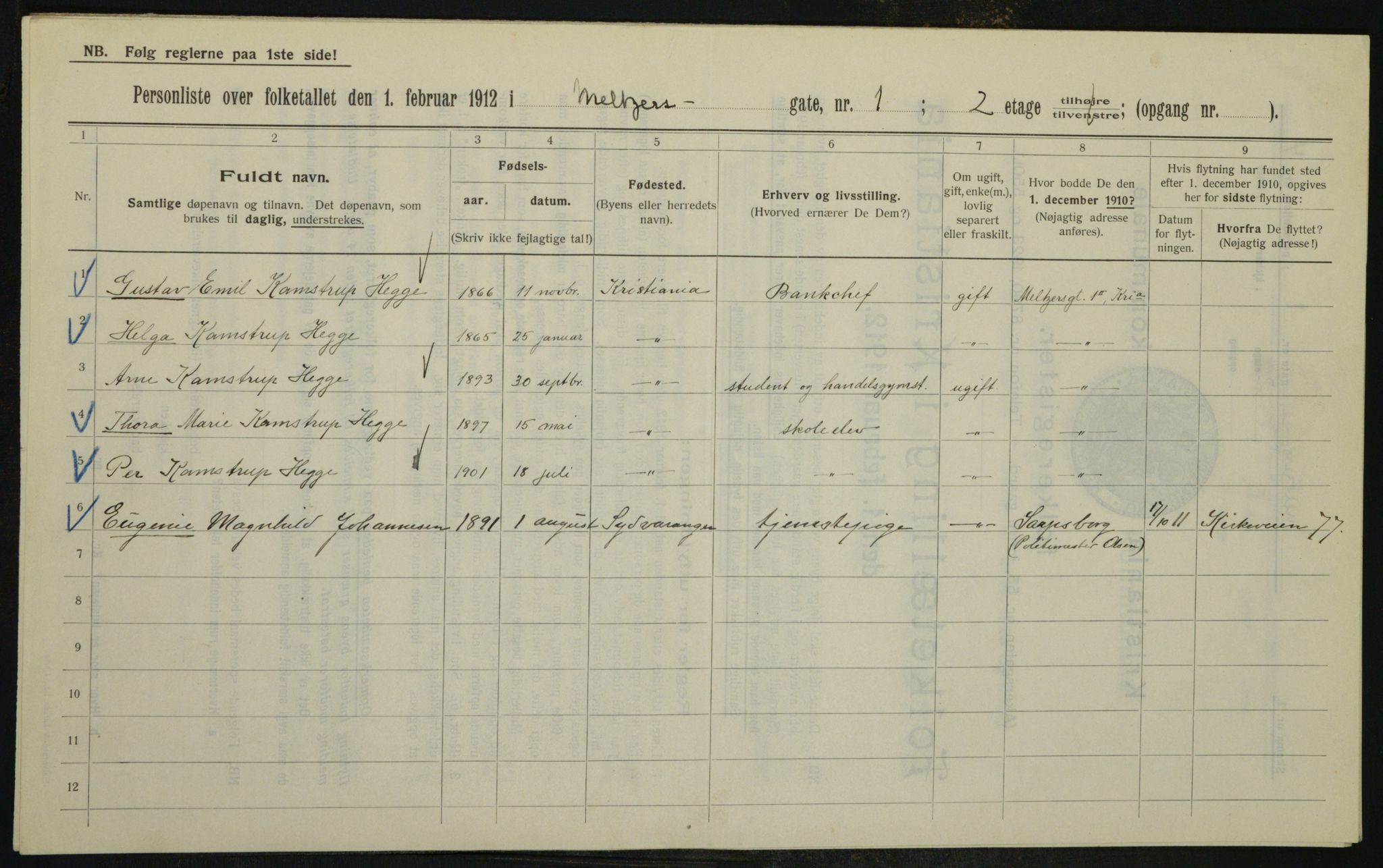 OBA, Municipal Census 1912 for Kristiania, 1912, p. 65660