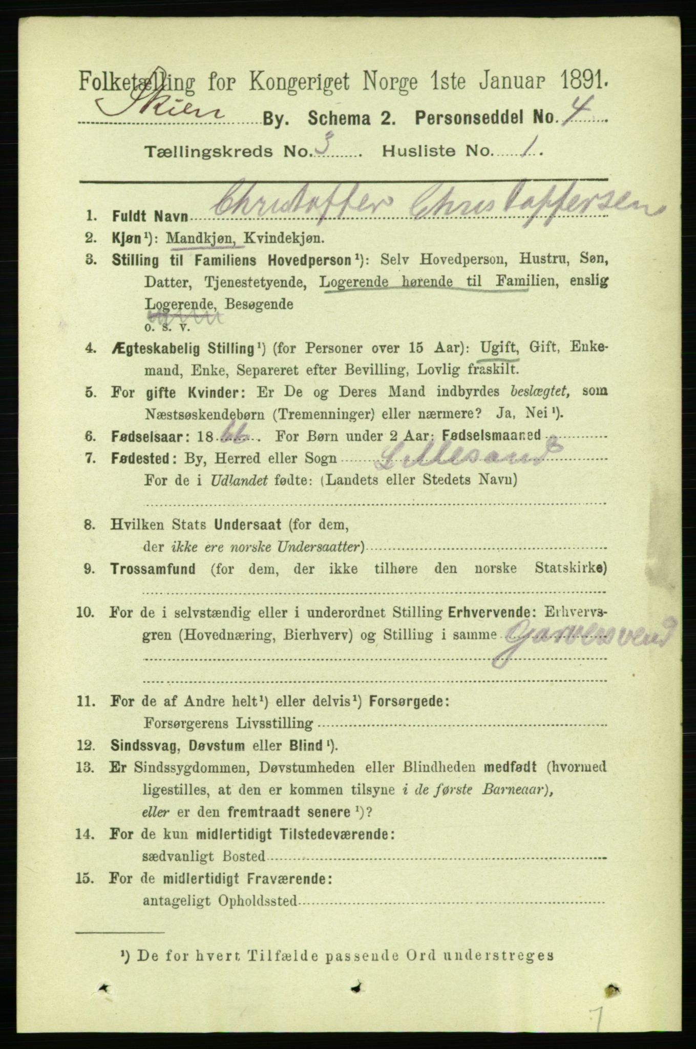 RA, 1891 census for 0806 Skien, 1891, p. 2468