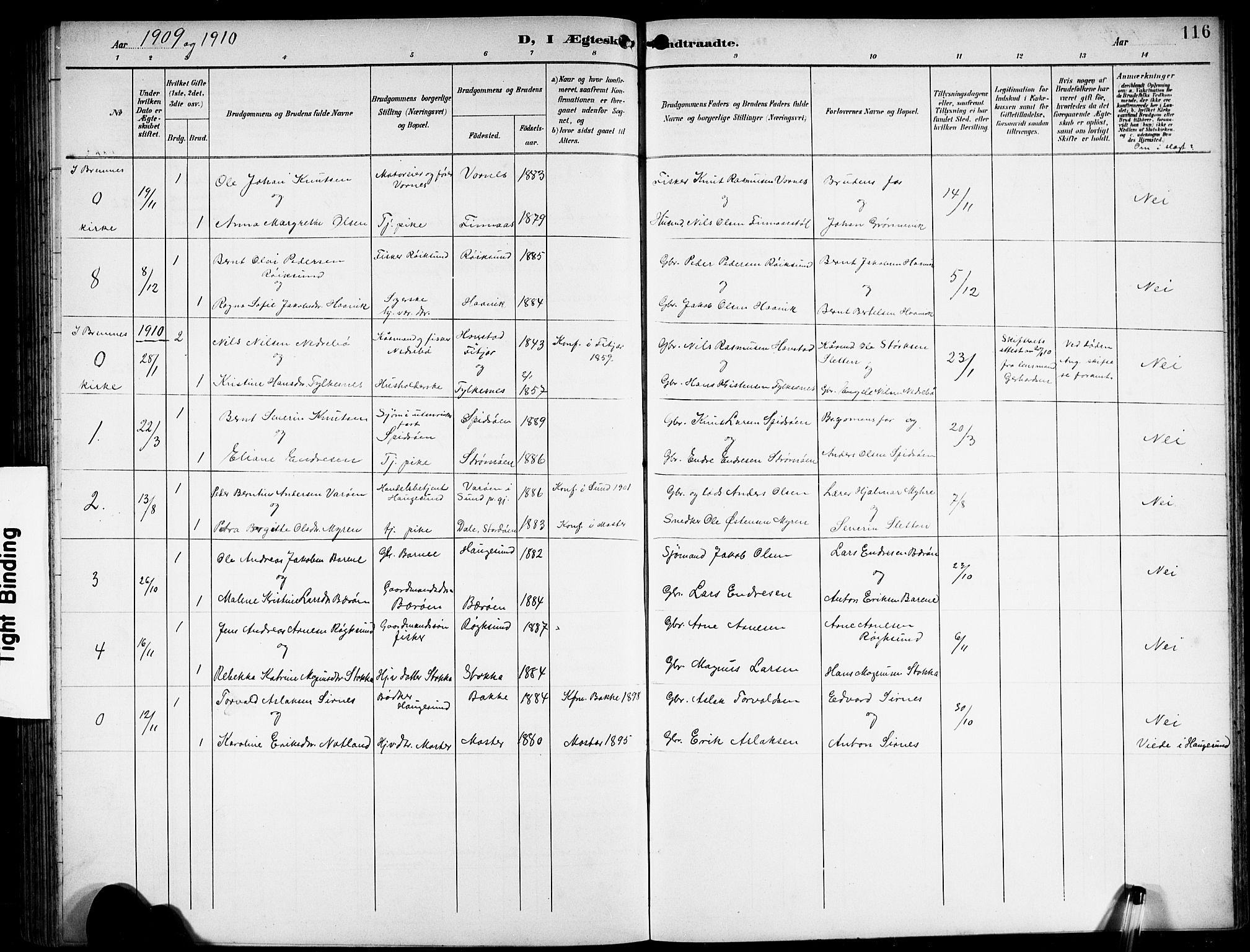 Finnås sokneprestembete, SAB/A-99925/H/Ha/Hab/Haba/L0004: Parish register (copy) no. A 4, 1901-1924, p. 116