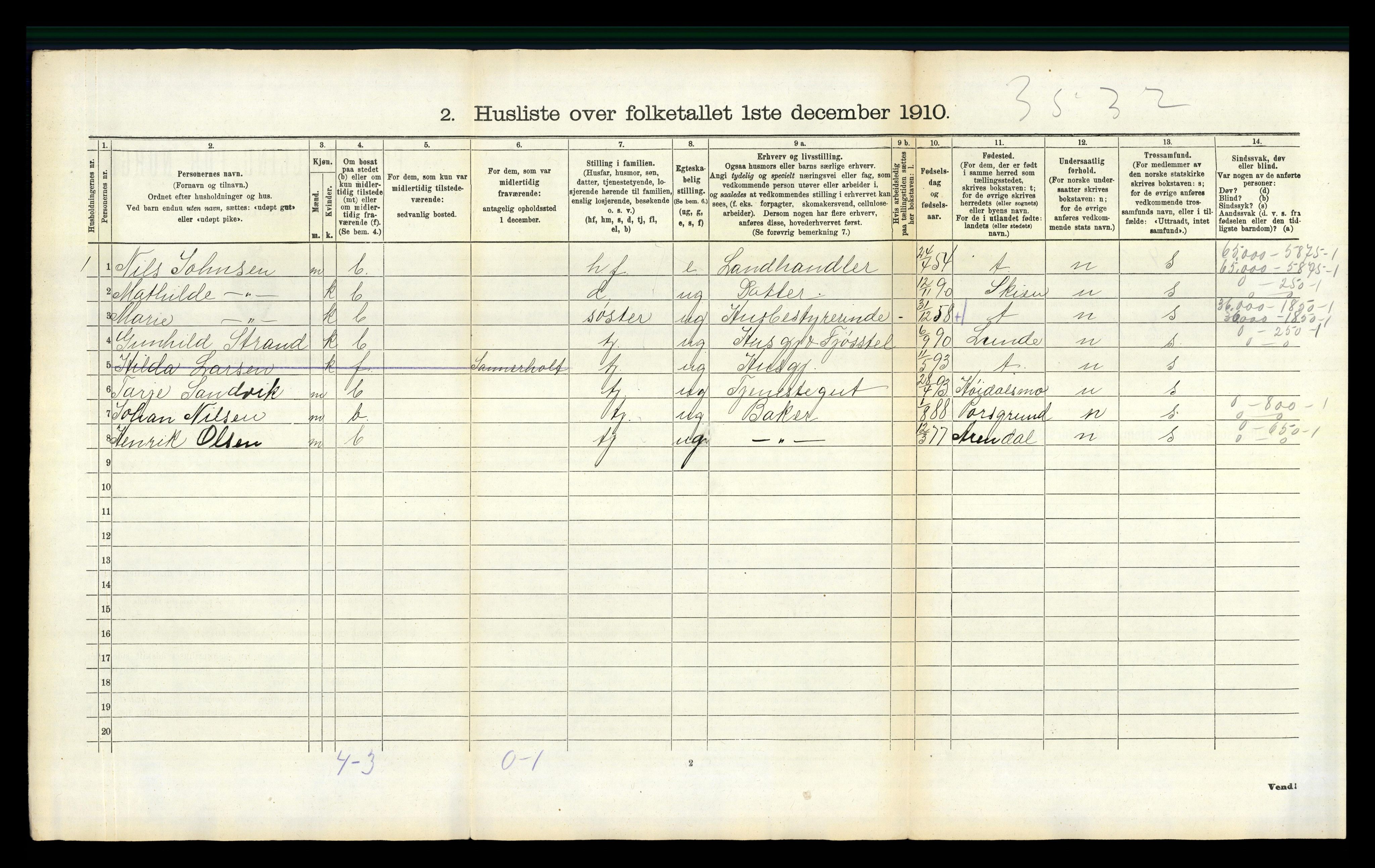 RA, 1910 census for Holla, 1910, p. 1056