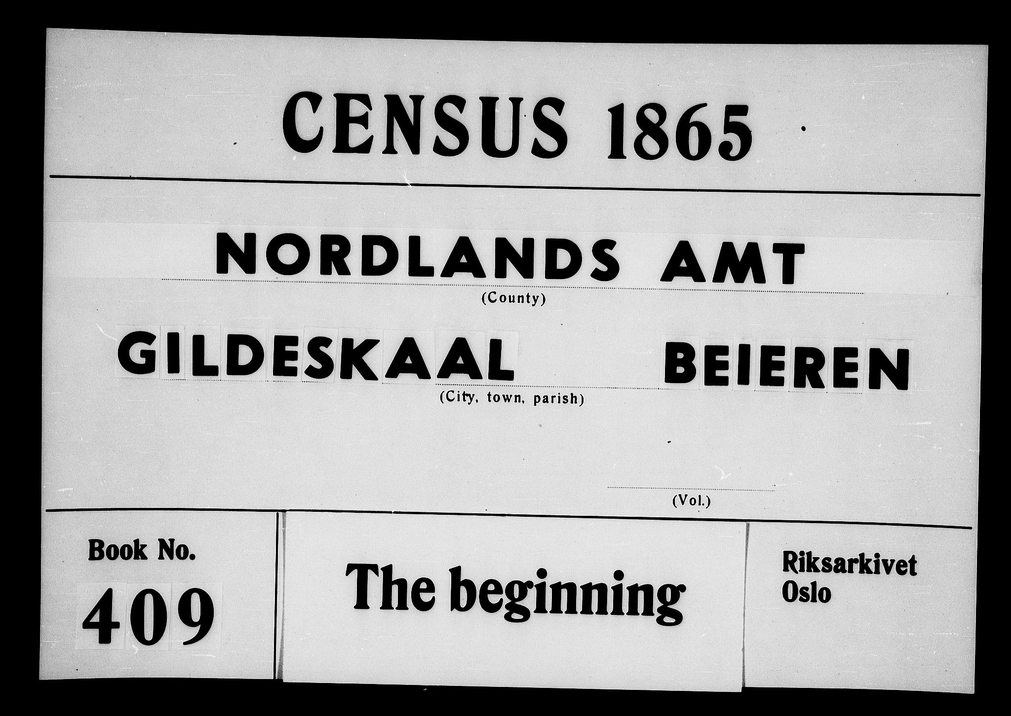 RA, 1865 census for Gildeskål, 1865, p. 1