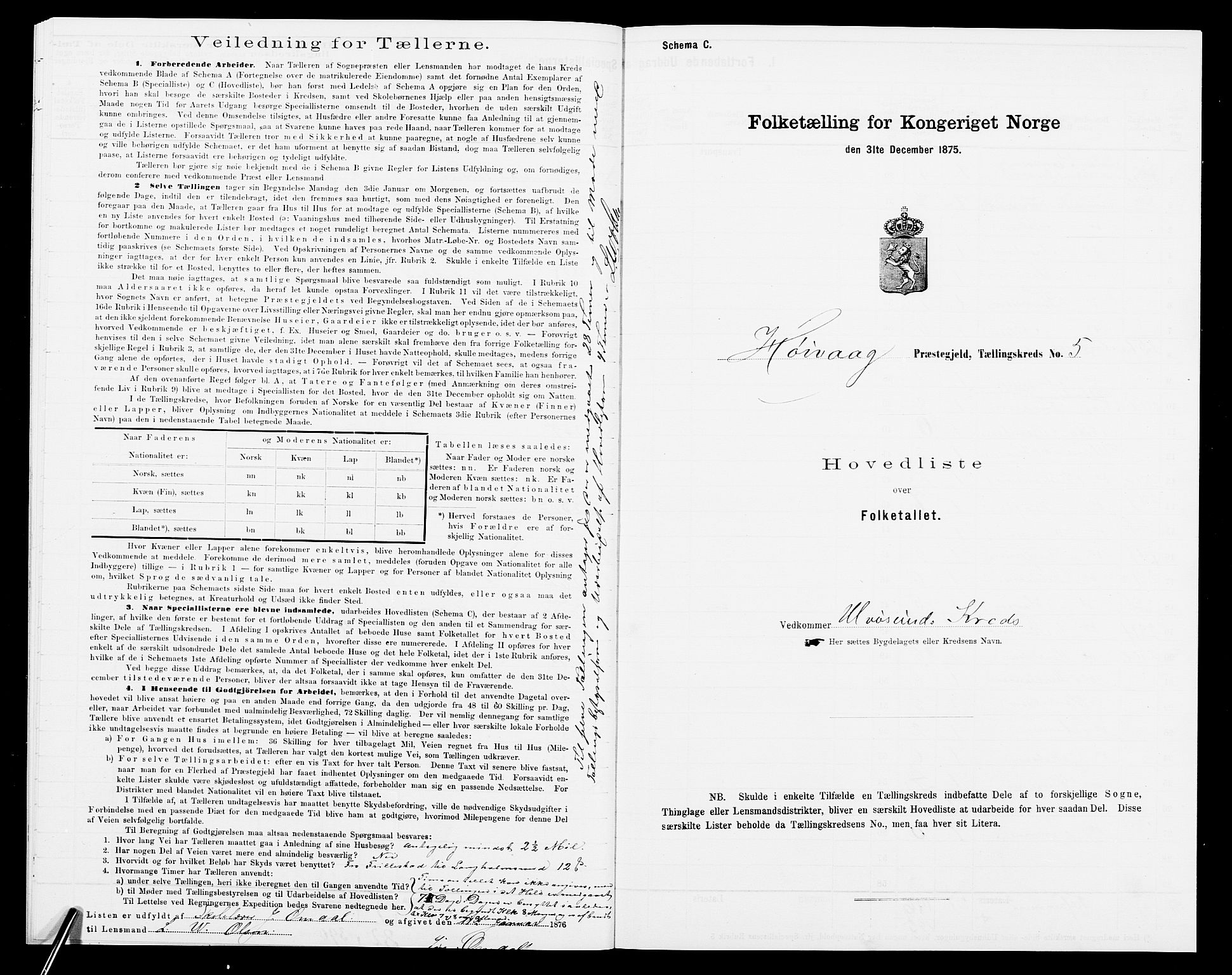 SAK, 1875 census for 0927P Høvåg, 1875, p. 27