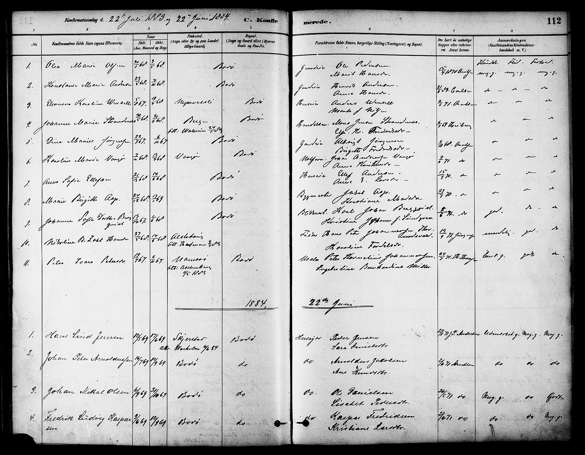 Ministerialprotokoller, klokkerbøker og fødselsregistre - Nordland, SAT/A-1459/801/L0030: Parish register (copy) no. 801C05, 1879-1887, p. 112