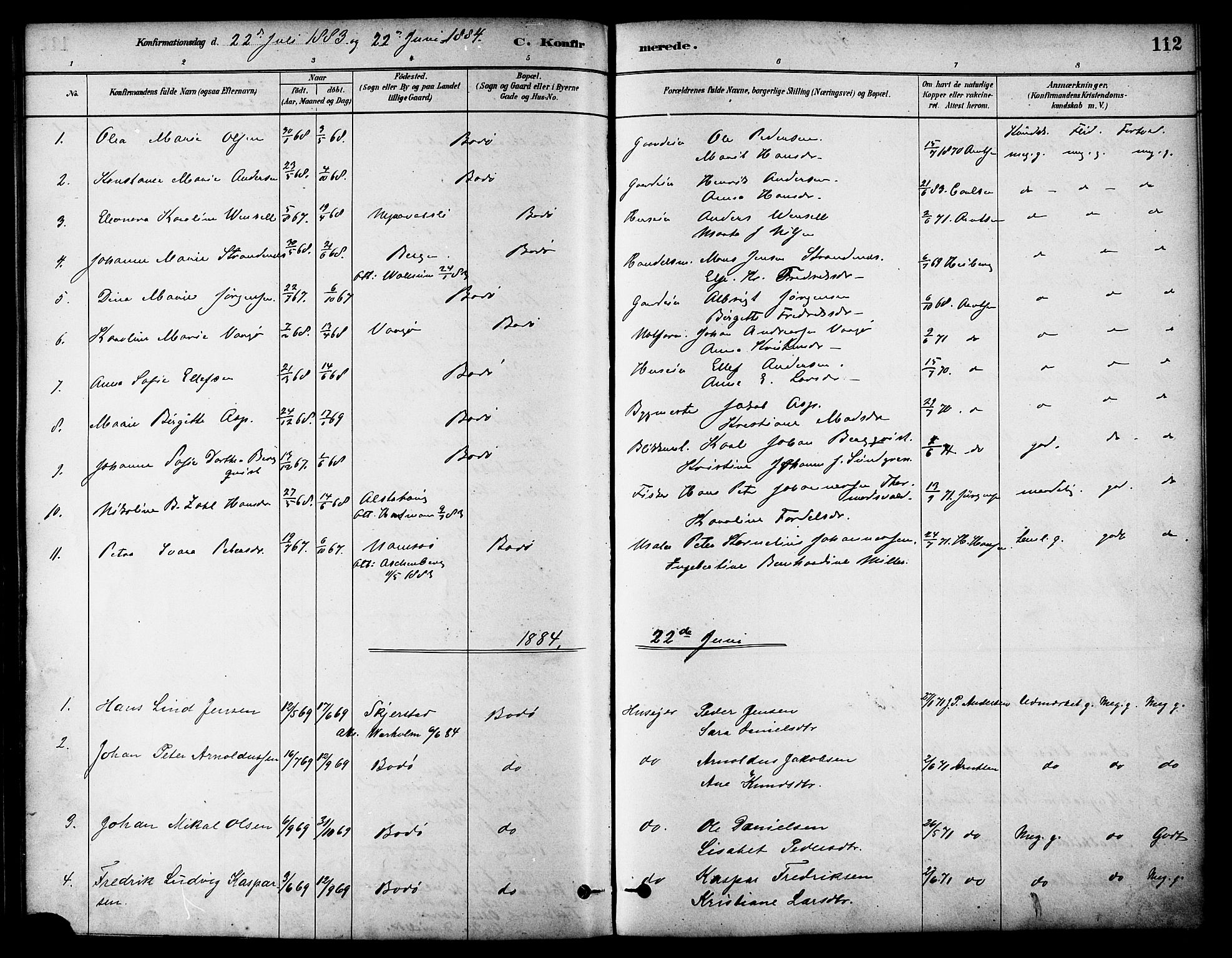 Ministerialprotokoller, klokkerbøker og fødselsregistre - Nordland, AV/SAT-A-1459/801/L0030: Parish register (copy) no. 801C05, 1879-1887, p. 112