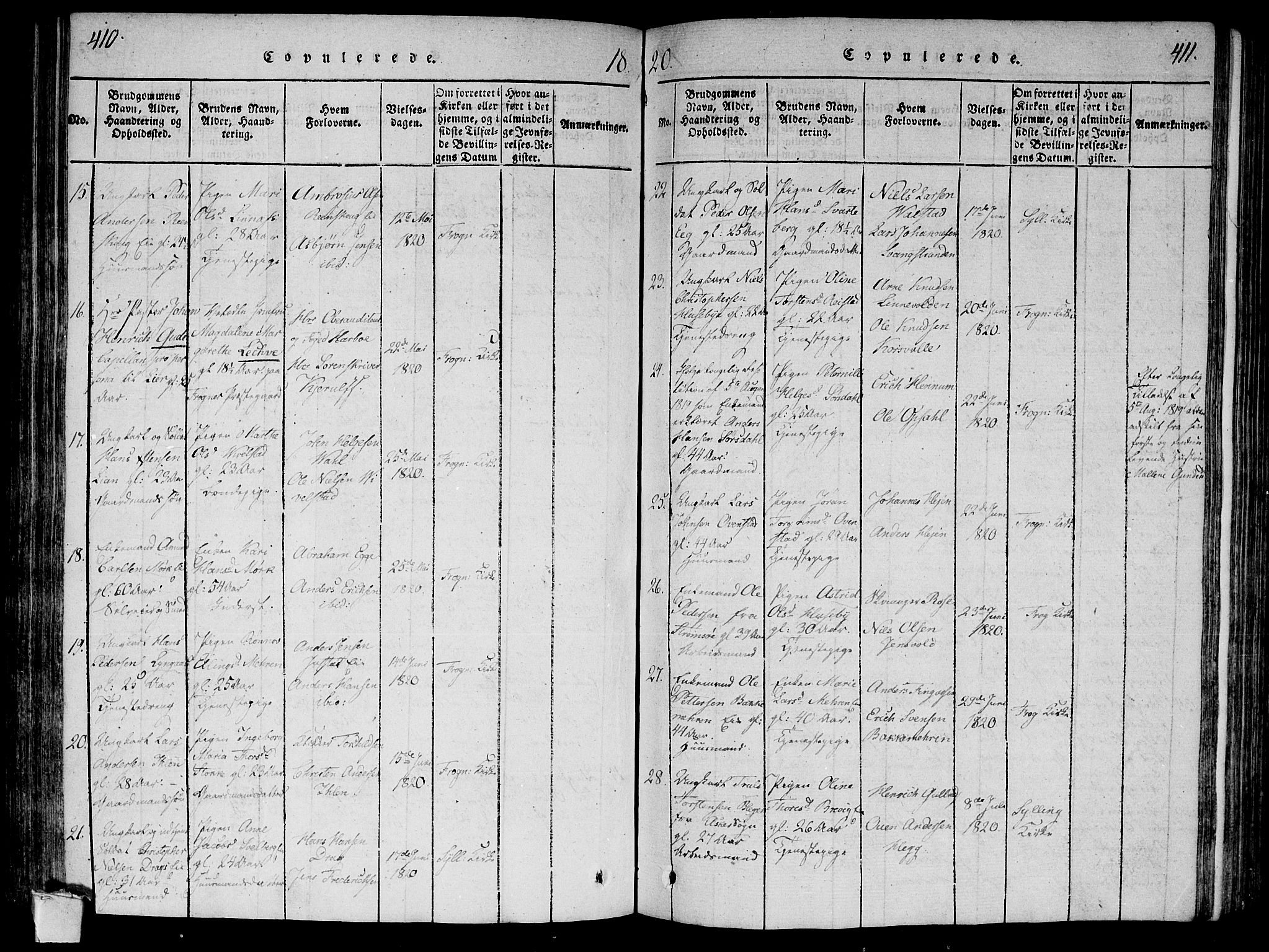 Lier kirkebøker, AV/SAKO-A-230/F/Fa/L0008: Parish register (official) no. I 8, 1813-1825, p. 410-411