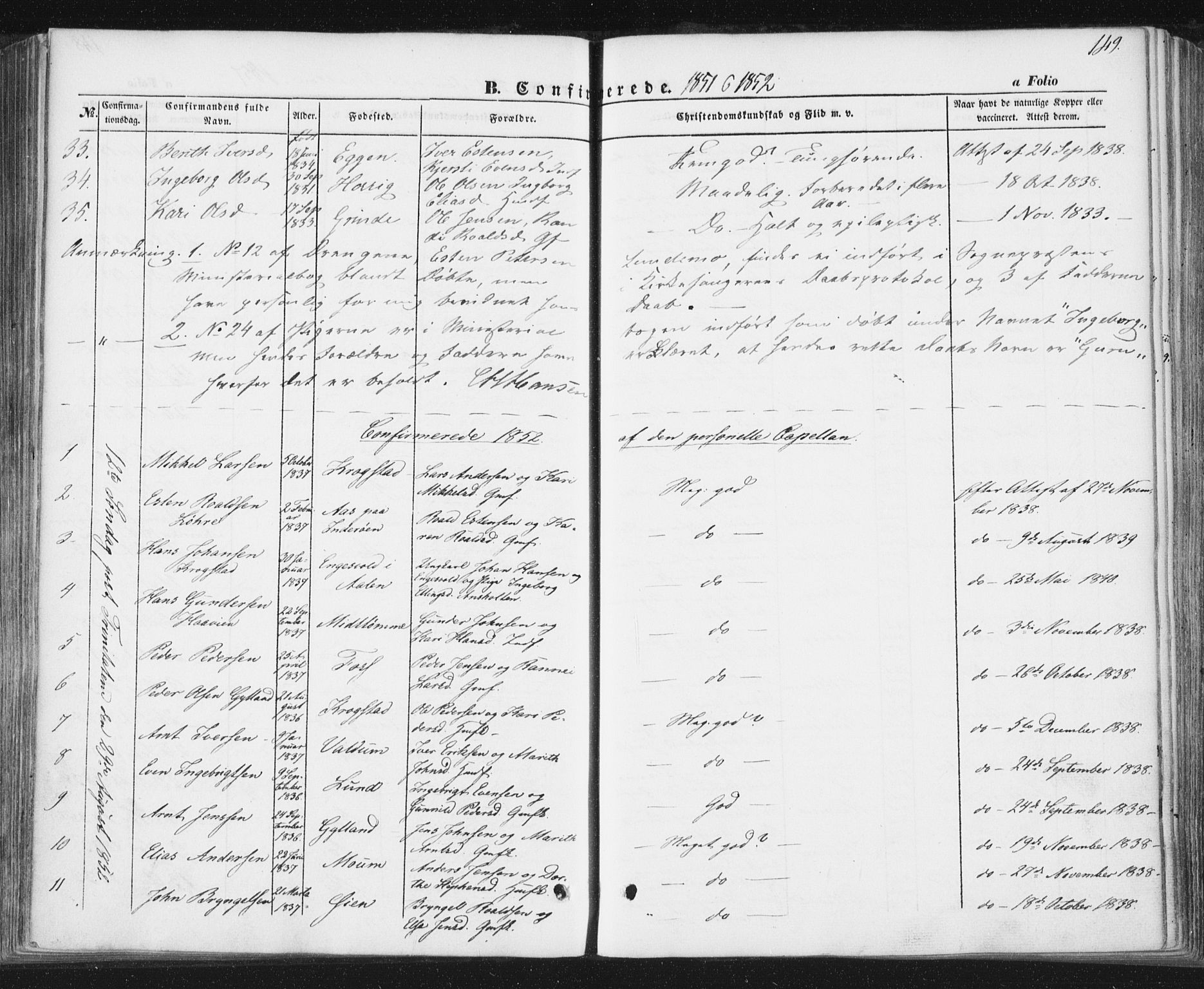 Ministerialprotokoller, klokkerbøker og fødselsregistre - Sør-Trøndelag, SAT/A-1456/692/L1103: Parish register (official) no. 692A03, 1849-1870, p. 149