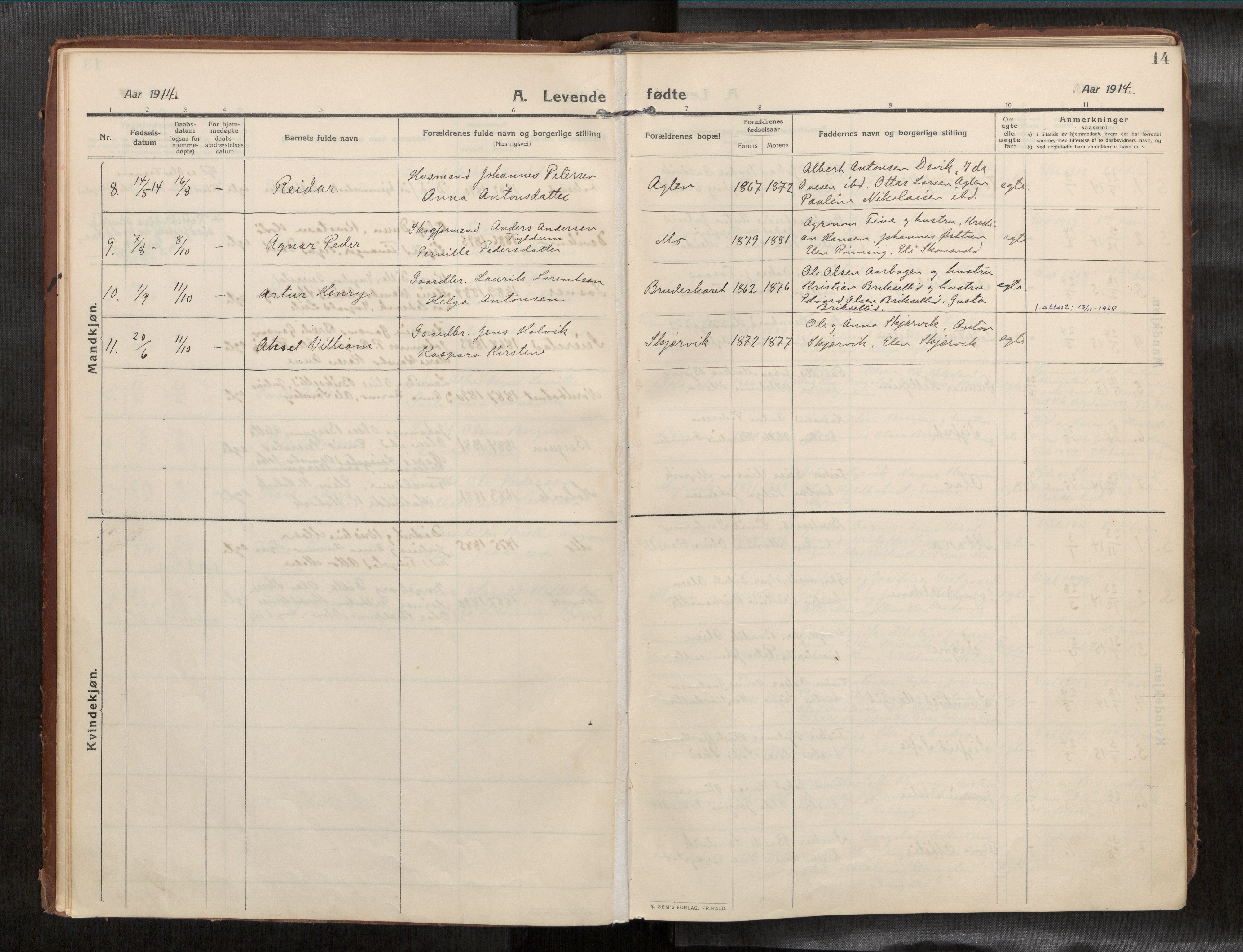 Ministerialprotokoller, klokkerbøker og fødselsregistre - Nord-Trøndelag, SAT/A-1458/773/L0624a: Parish register (official) no. 773A16, 1910-1936, p. 14
