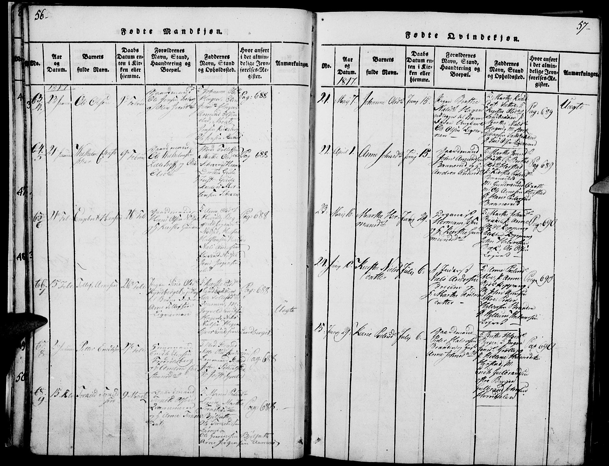 Elverum prestekontor, AV/SAH-PREST-044/H/Ha/Haa/L0007: Parish register (official) no. 7, 1815-1830, p. 56-57