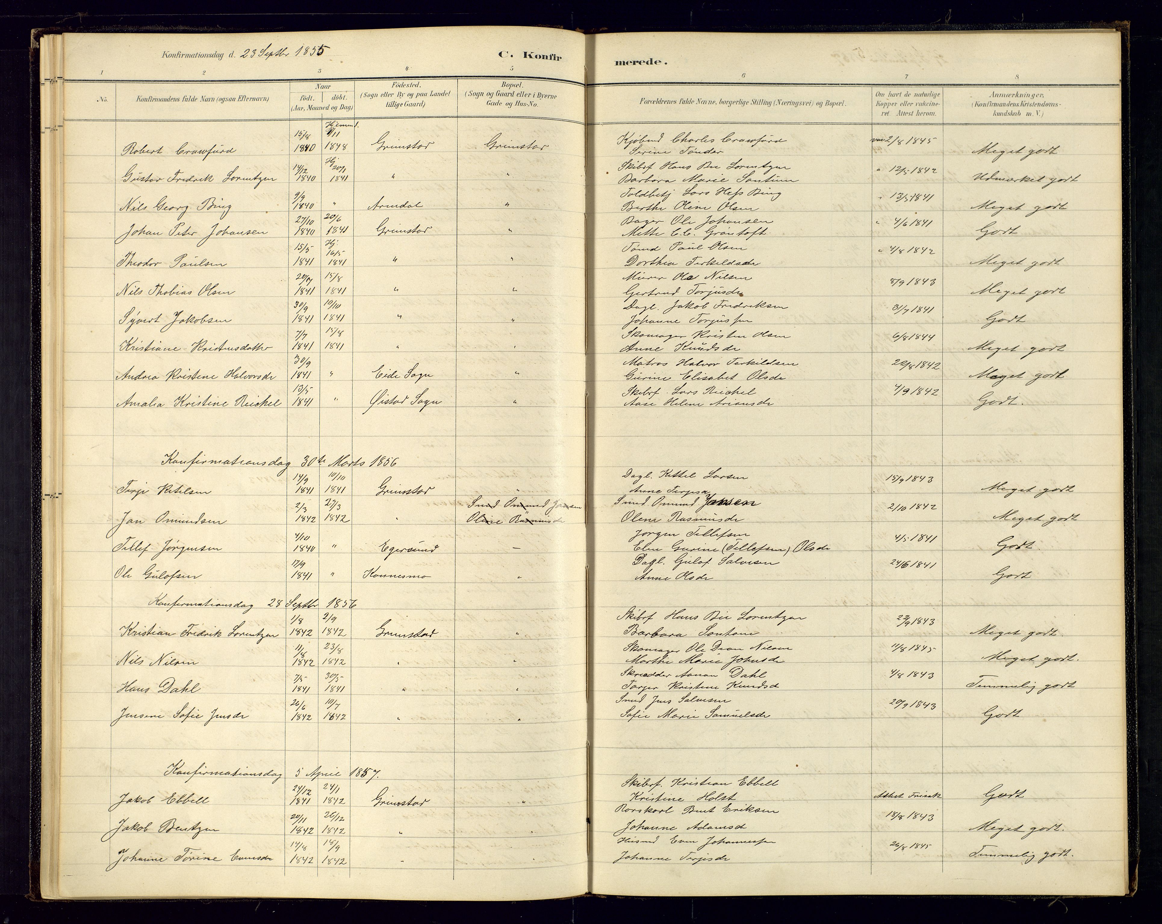 Grimstad sokneprestkontor, AV/SAK-1111-0017/F/Fa/L0001: Parish register (official) no. A 1a, 1850-1877