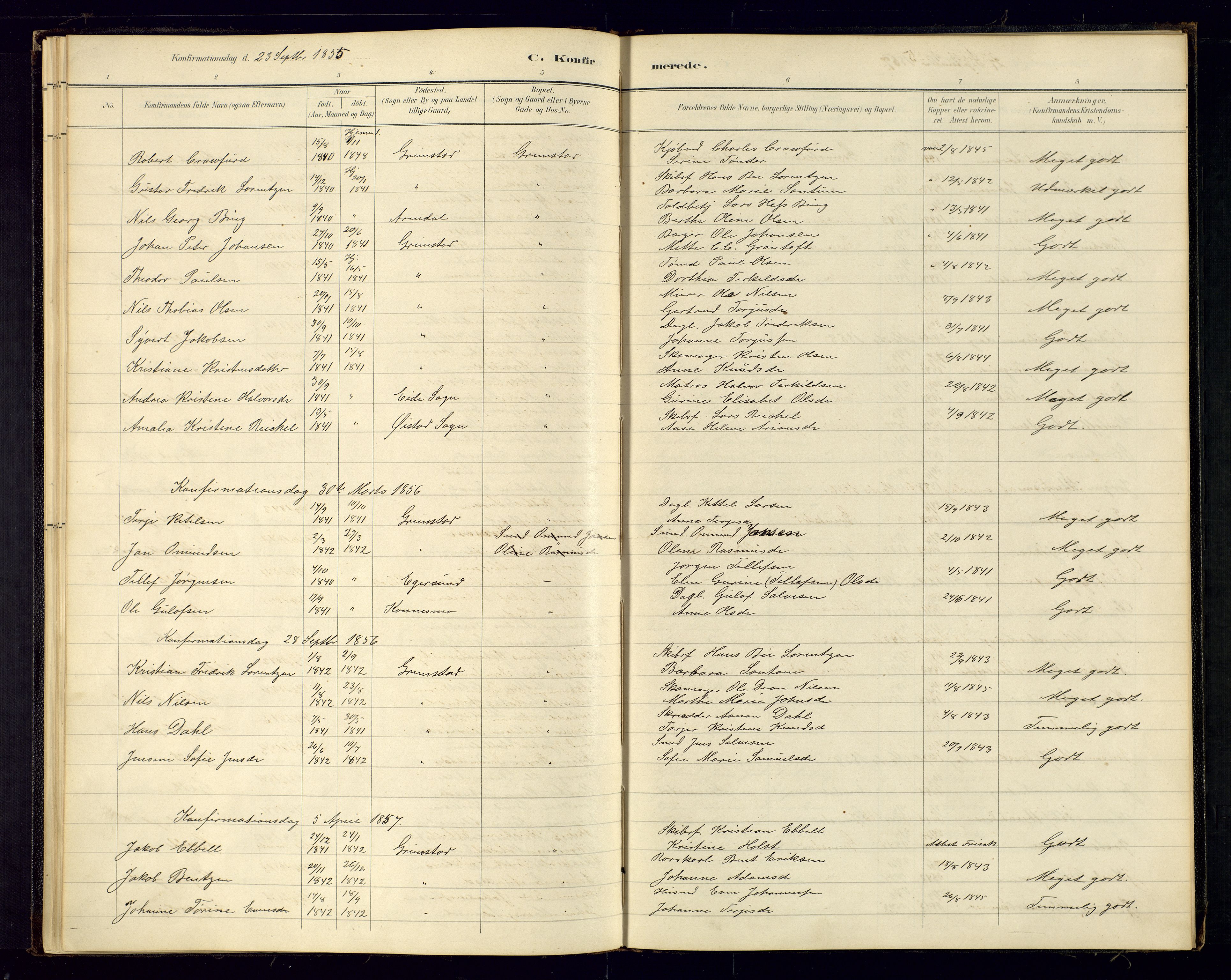 Grimstad sokneprestkontor, SAK/1111-0017/F/Fa/L0001: Parish register (official) no. A 1a, 1850-1877