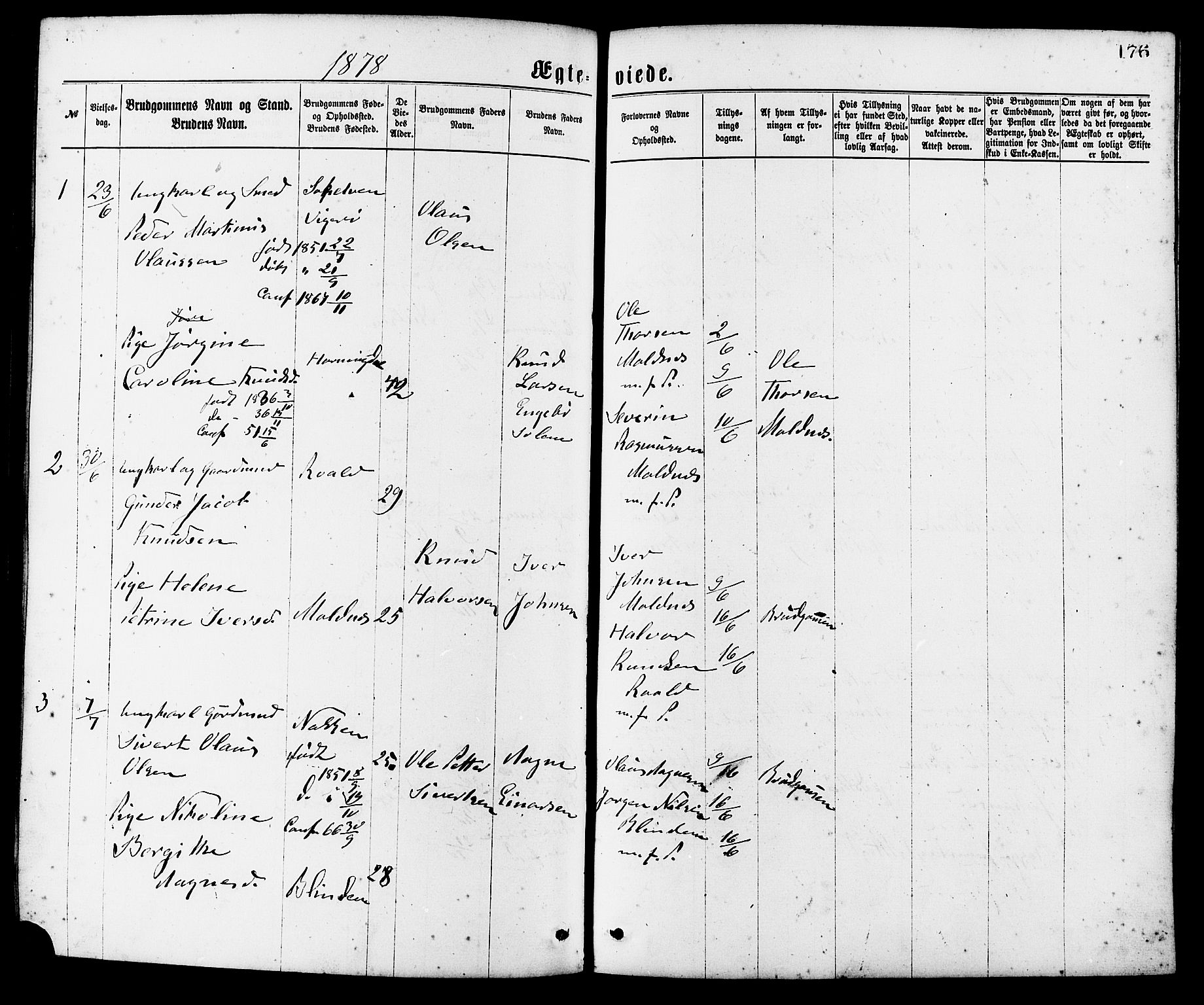 Ministerialprotokoller, klokkerbøker og fødselsregistre - Møre og Romsdal, SAT/A-1454/537/L0519: Parish register (official) no. 537A03, 1876-1889, p. 176