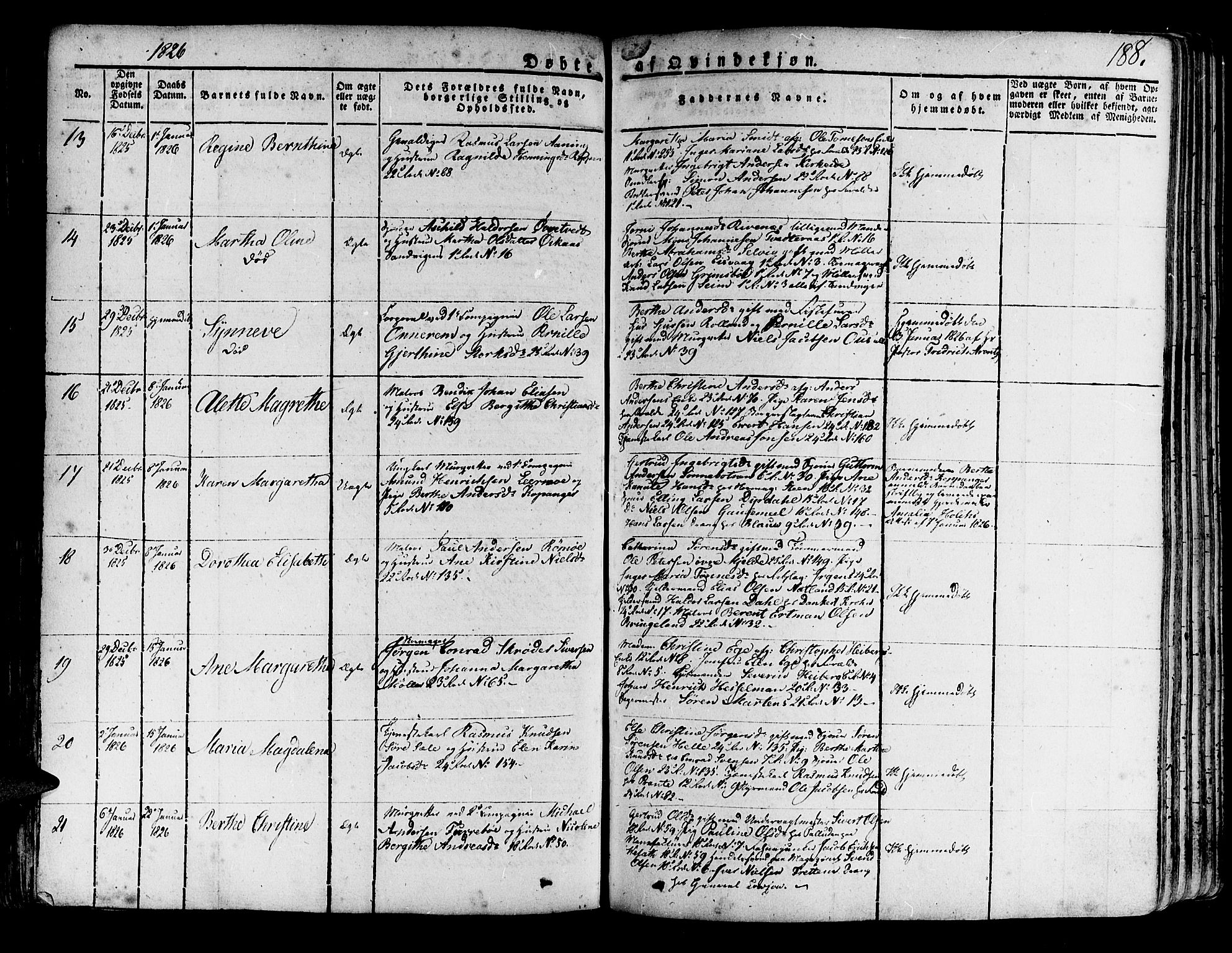 Korskirken sokneprestembete, SAB/A-76101/H/Haa/L0014: Parish register (official) no. A 14, 1823-1835, p. 188